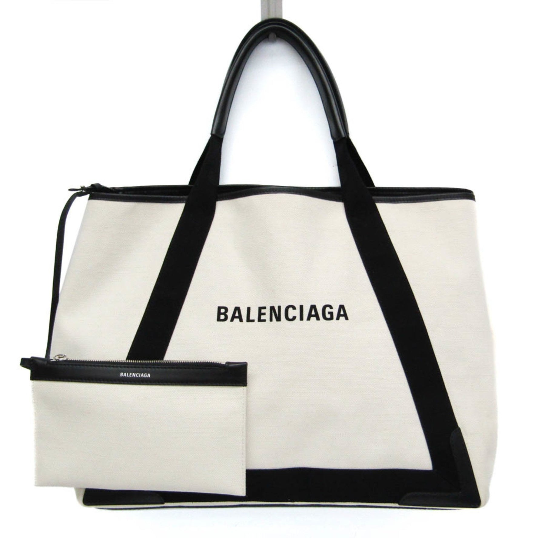 Balenciaga Navy Cabas M Men,Women Canvas,Leather Handbag,Tote Bag Black,Off-white