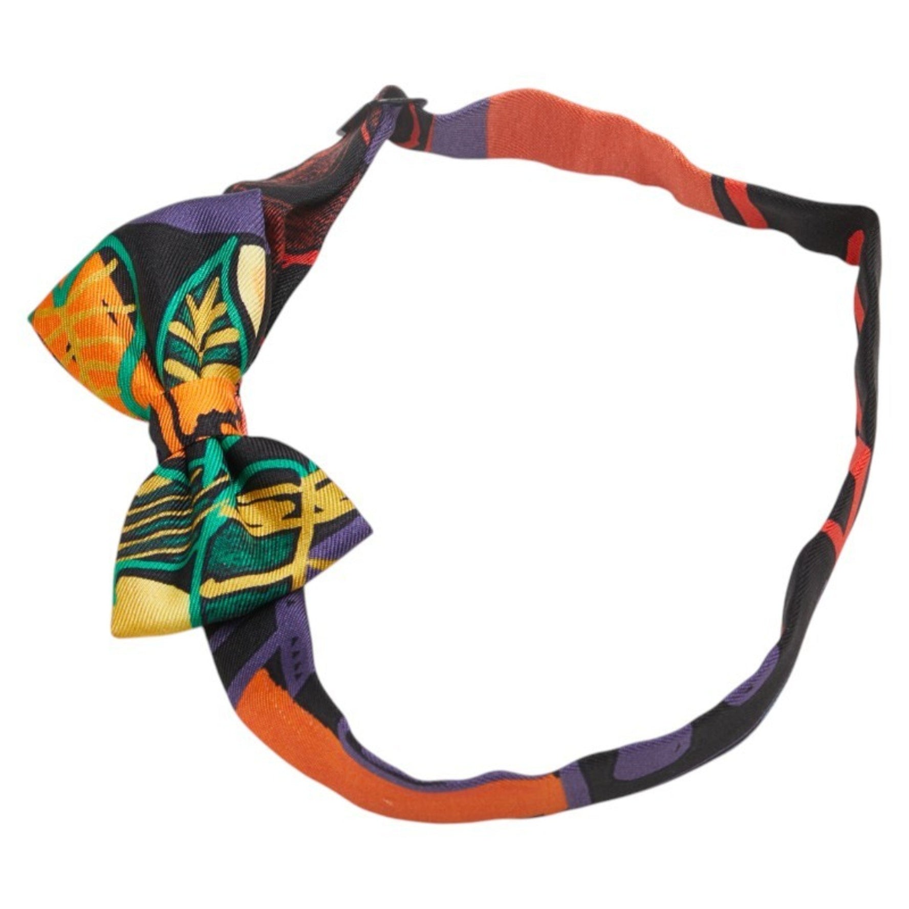 Hermes Nou Papillon Bow Tie Ribbon Orange Black Green Multicolor Silk Men's HERMES