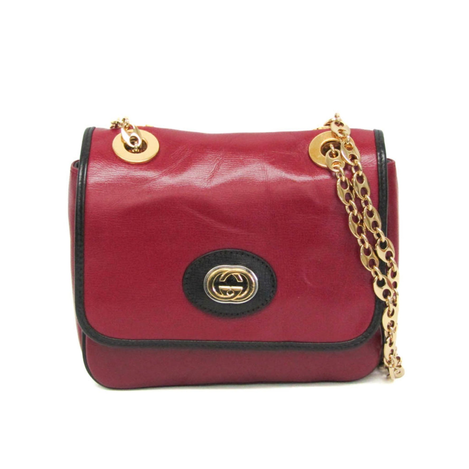 Gucci Interlocking G Chain Shoulder Bag Women's Leather Shoulder Bag Black,Red Color