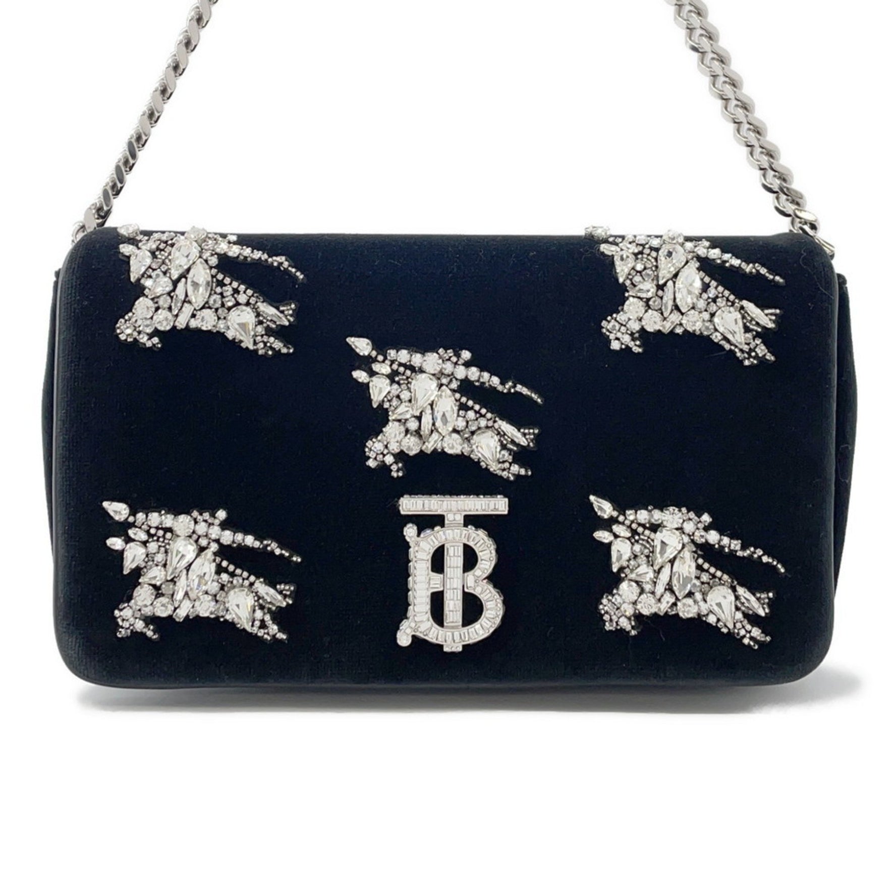 Burberry Chain Shoulder Bag LOLA Lola Velvet Rhinestone