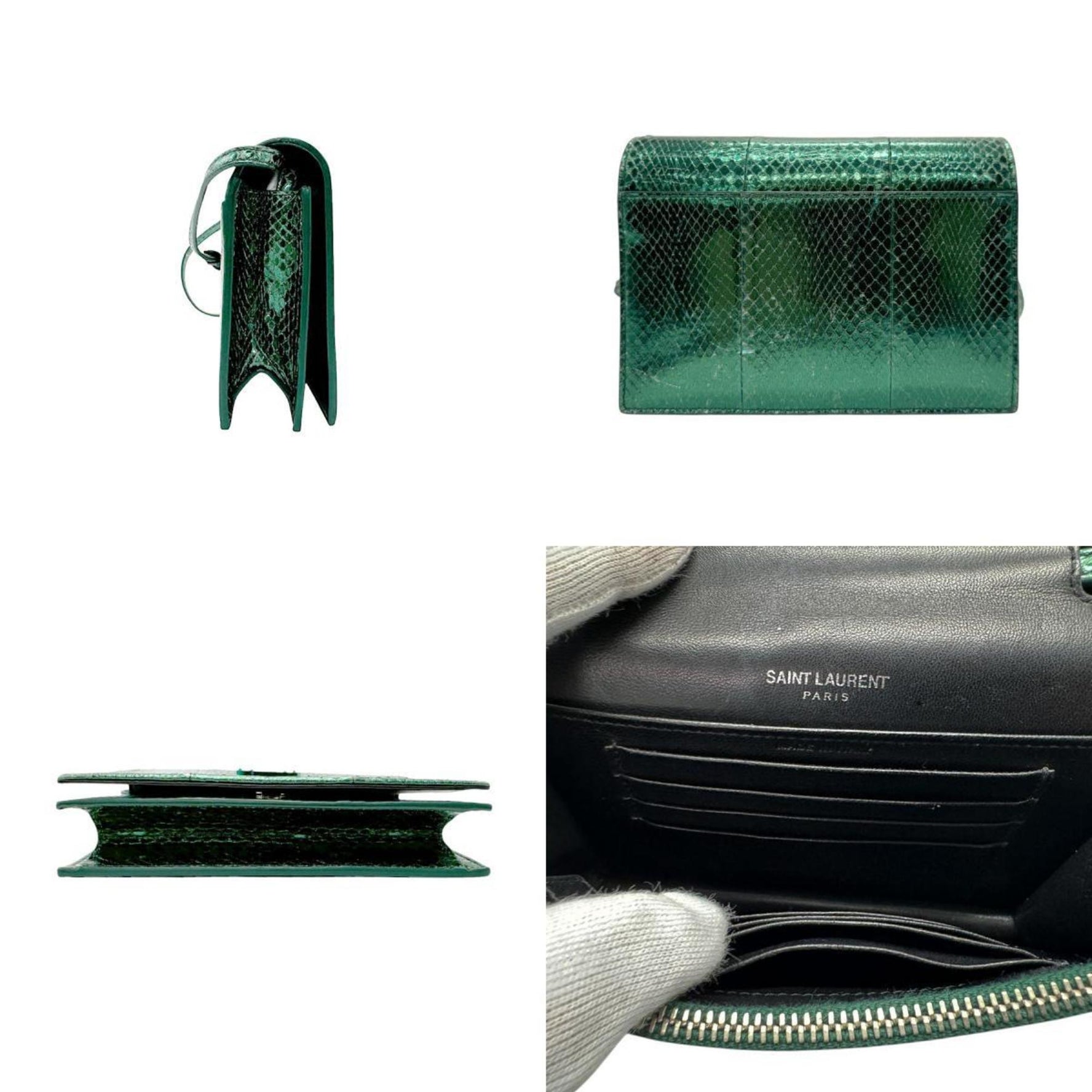 Saint Laurent shoulder bag in embossed leather metallic green for women n0757
