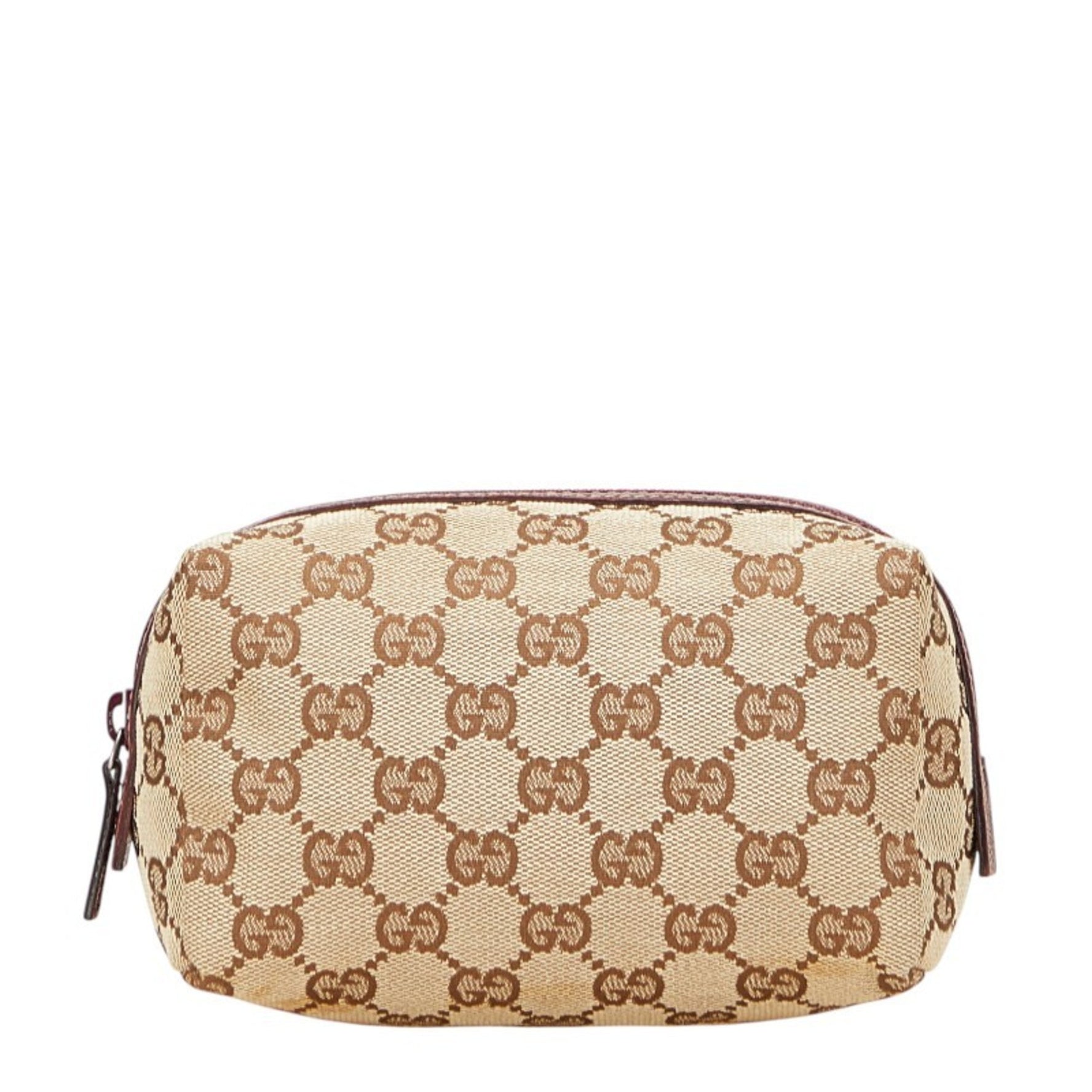 Gucci GG Canvas Pouch Wine Red Leather
