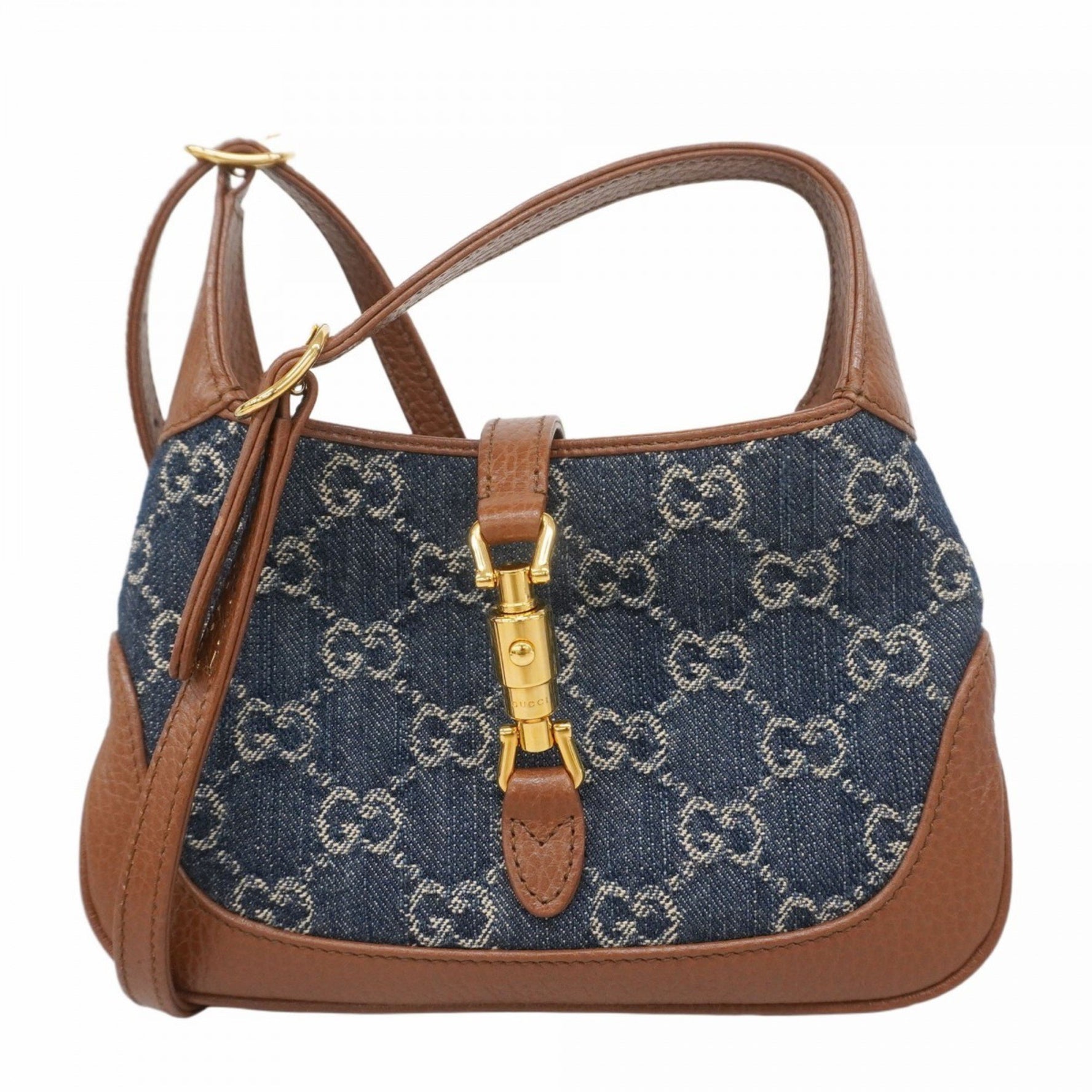 Gucci GG Denim New Jackie Shoulder Bag Blue Brown