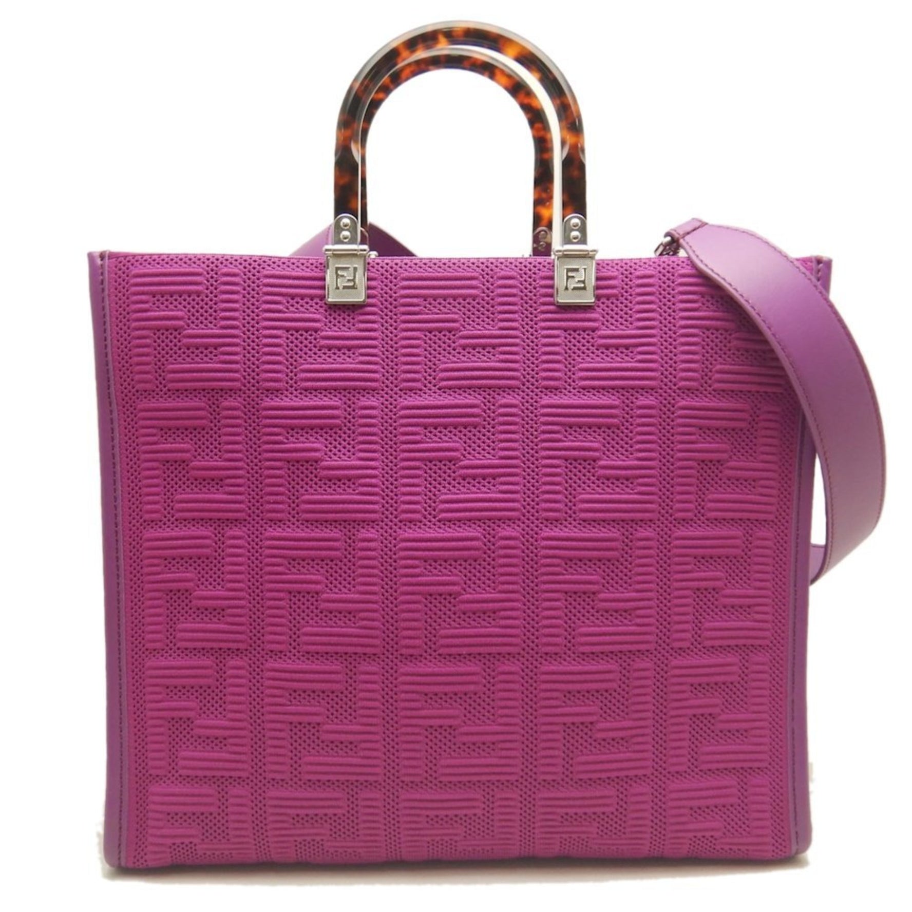 FENDI Sunshine Medium 8BH386 Tote Bag, Canvas, Purple, Women's,