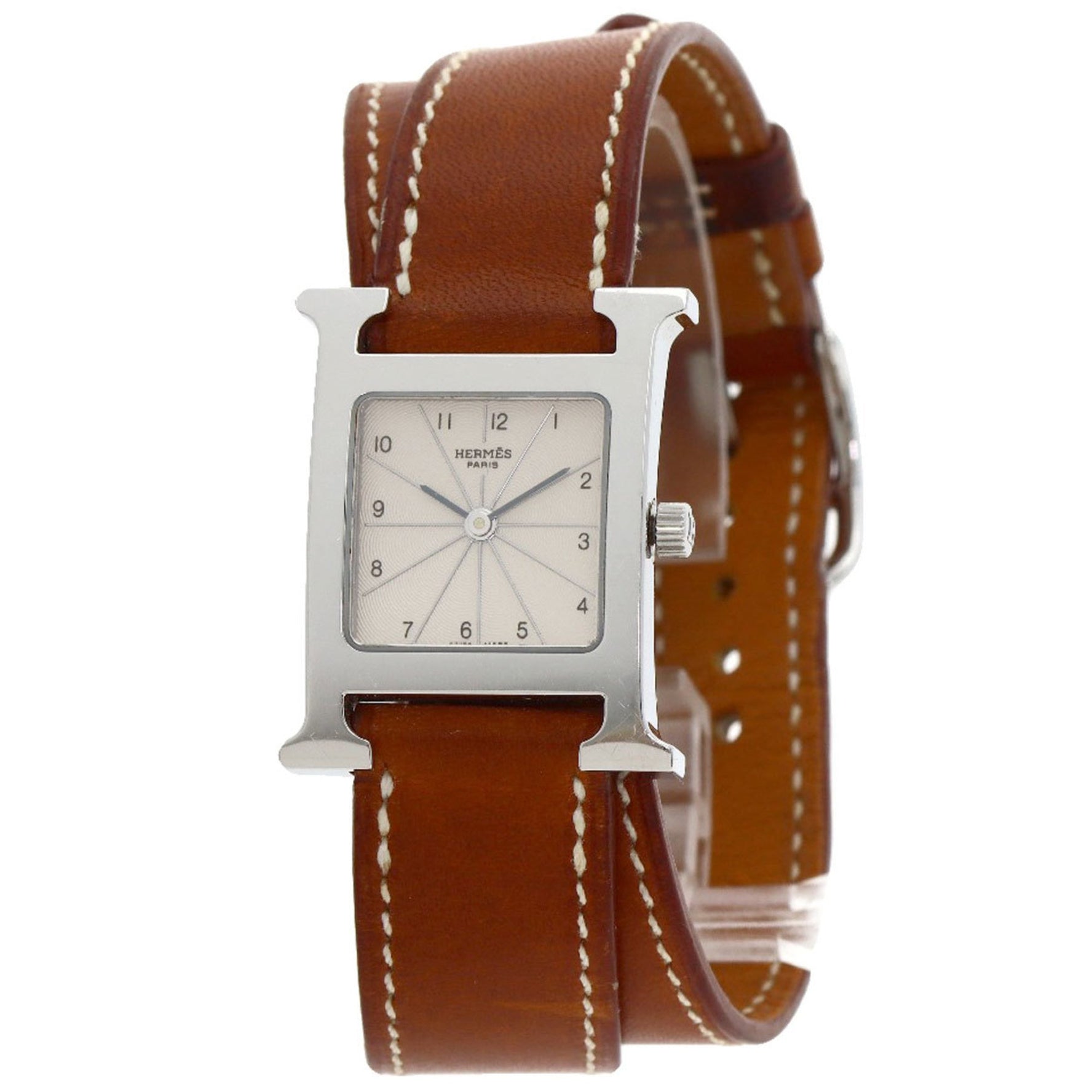 Hermes HH1.210 H Watch Double Tour Wristwatch Stainless Steel Leather Women's HERMES