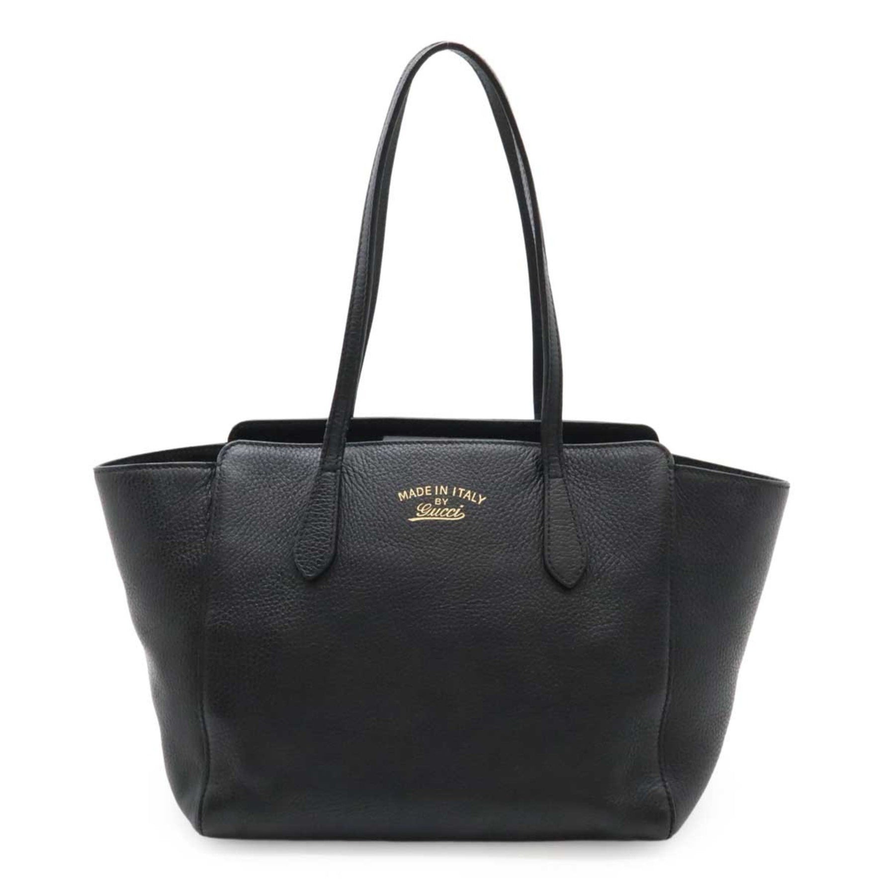 GUCCI Swing Tote Bag Shoulder Leather Black