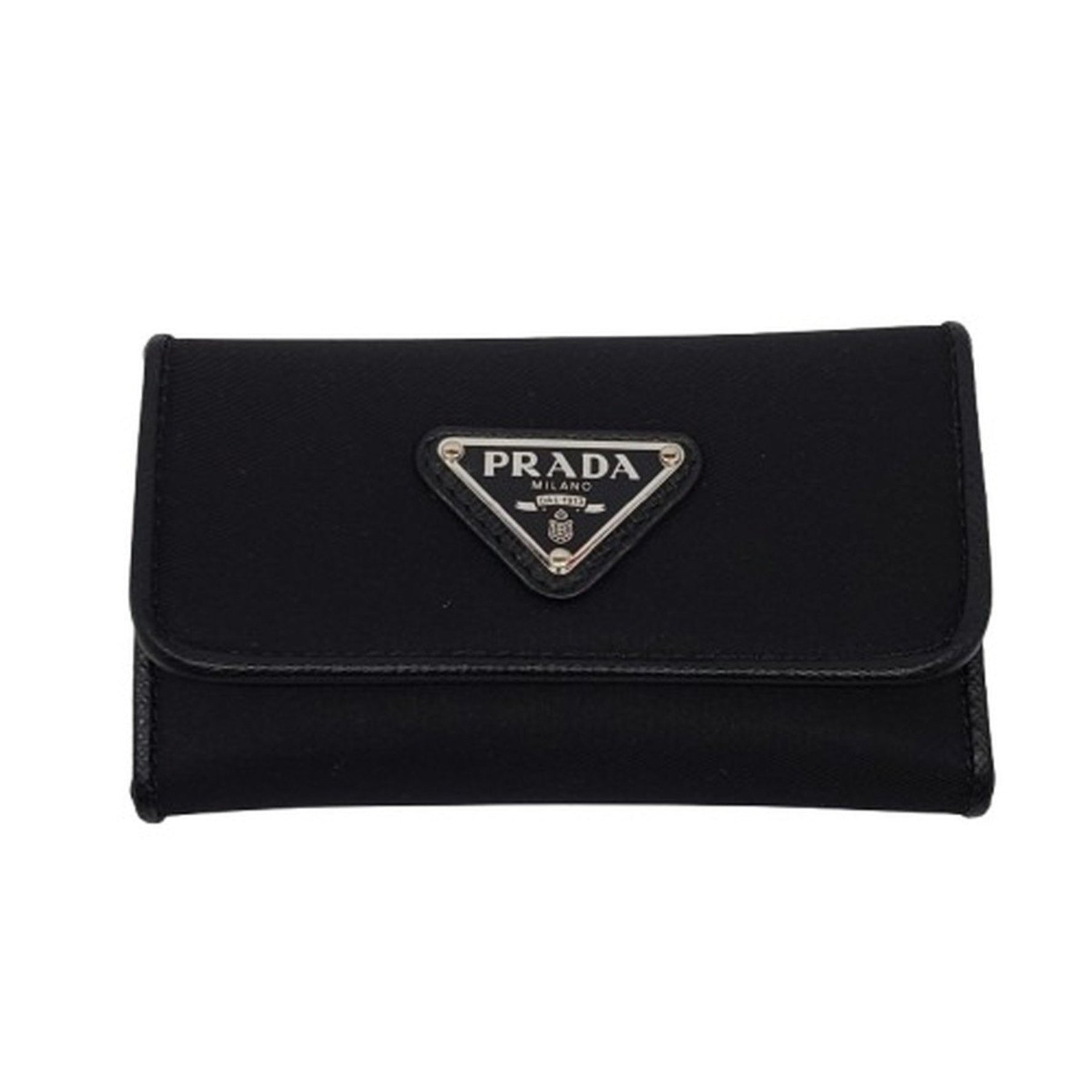 PRADA Tessuto Case with Triangular Plate, Leather and Nylon, Unused, Men's Kaizuka Store
