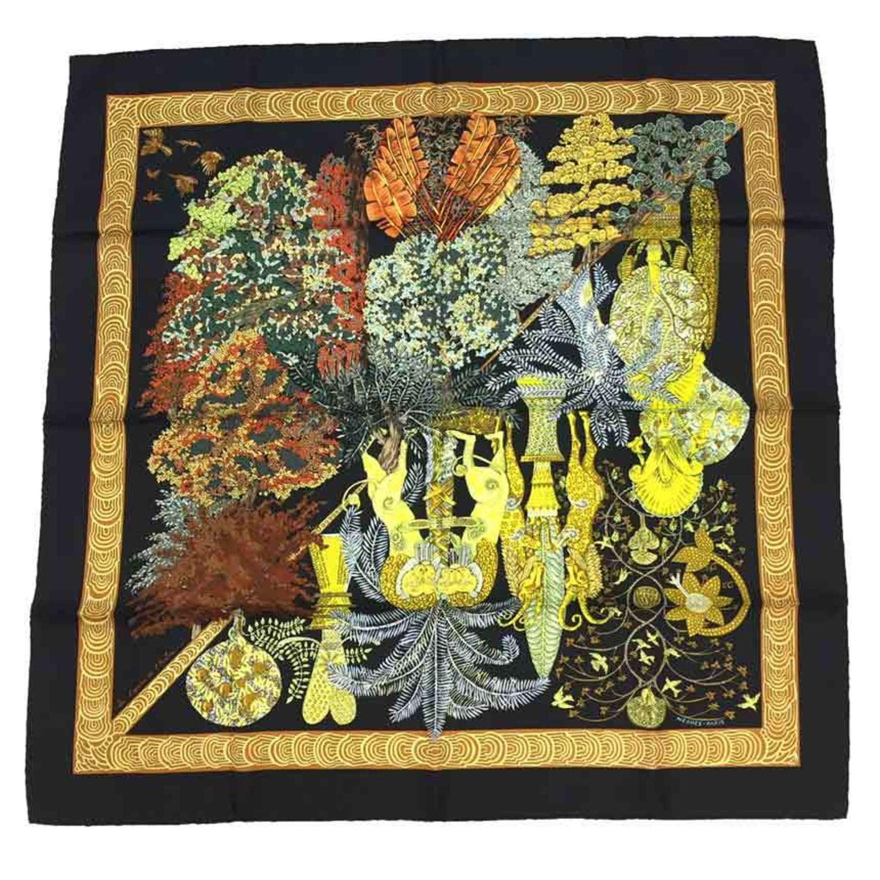 HERMES Scarf Muffler Carre 90 Les Legendes de l'Arbre Wood Legend 100% Silk
