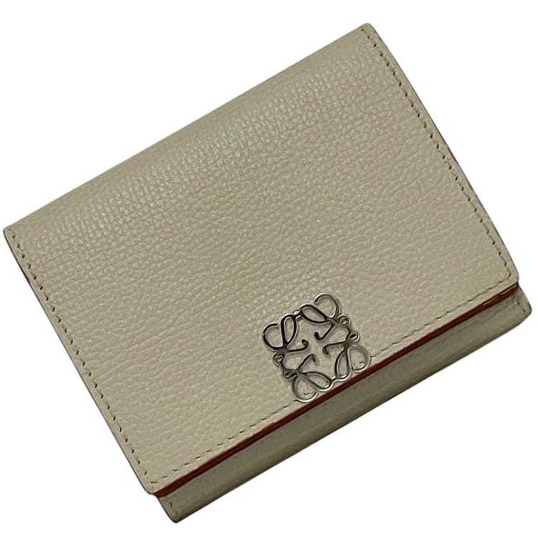 LOEWE Trifold Wallet Greige Anagram Leather Compact