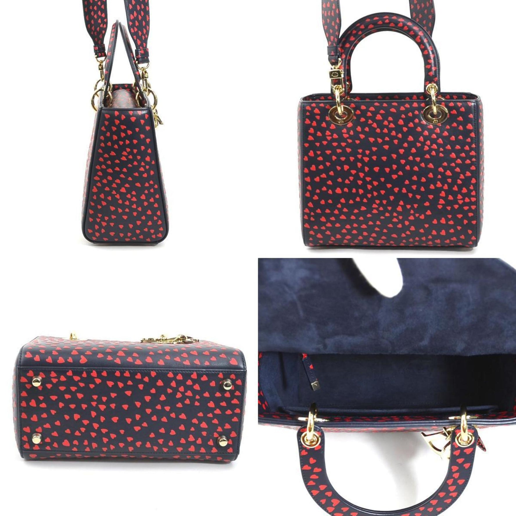 Christian Dior Handbag Shoulder Bag I Love Paris Lady Leather Navy x Red