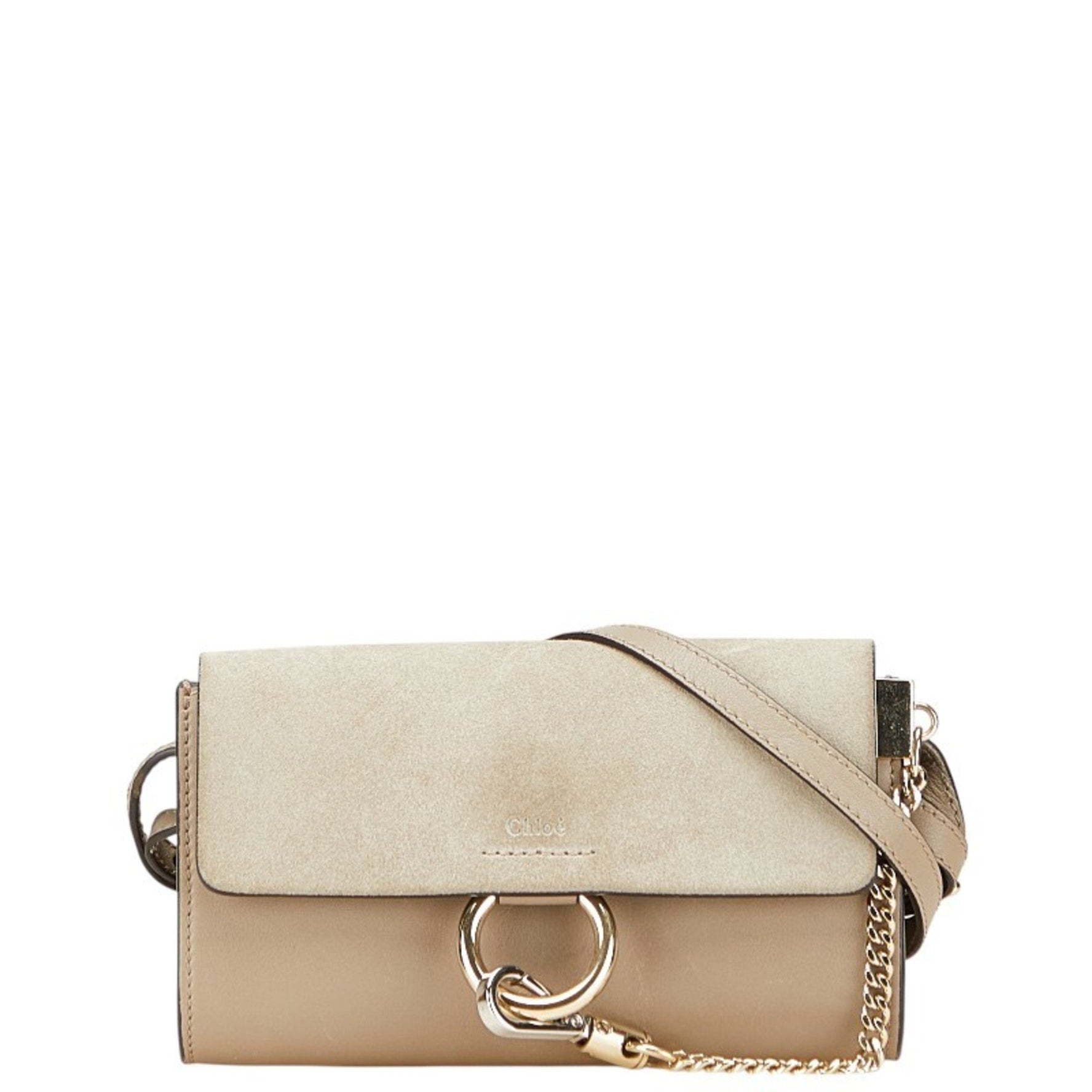 Chloé Chloe Faye Crossbody Shoulder Bag in Greige Leather and Suede