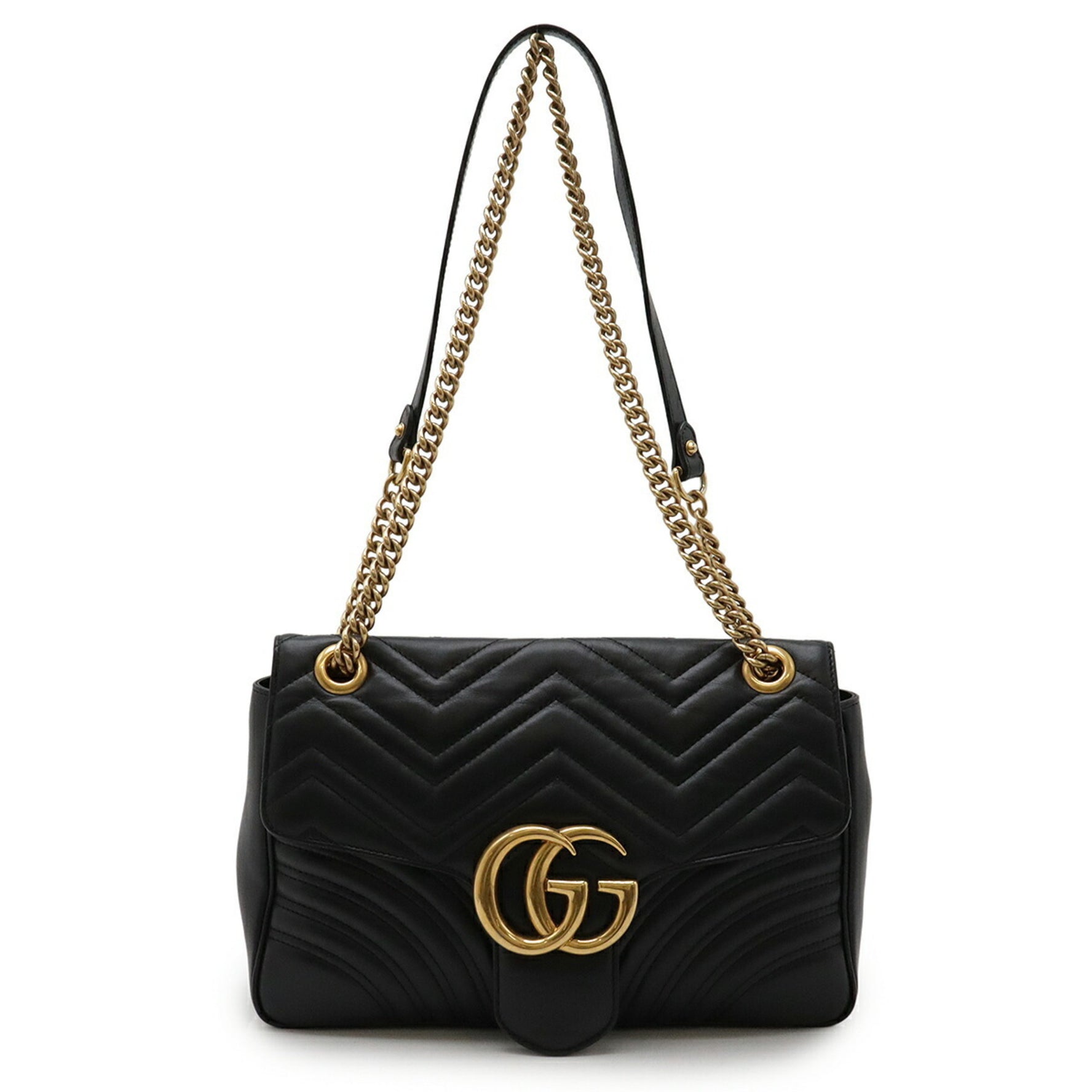 GUCCI GG Marmont Chain Shoulder Bag Pochette in Quilted Leather, Black,