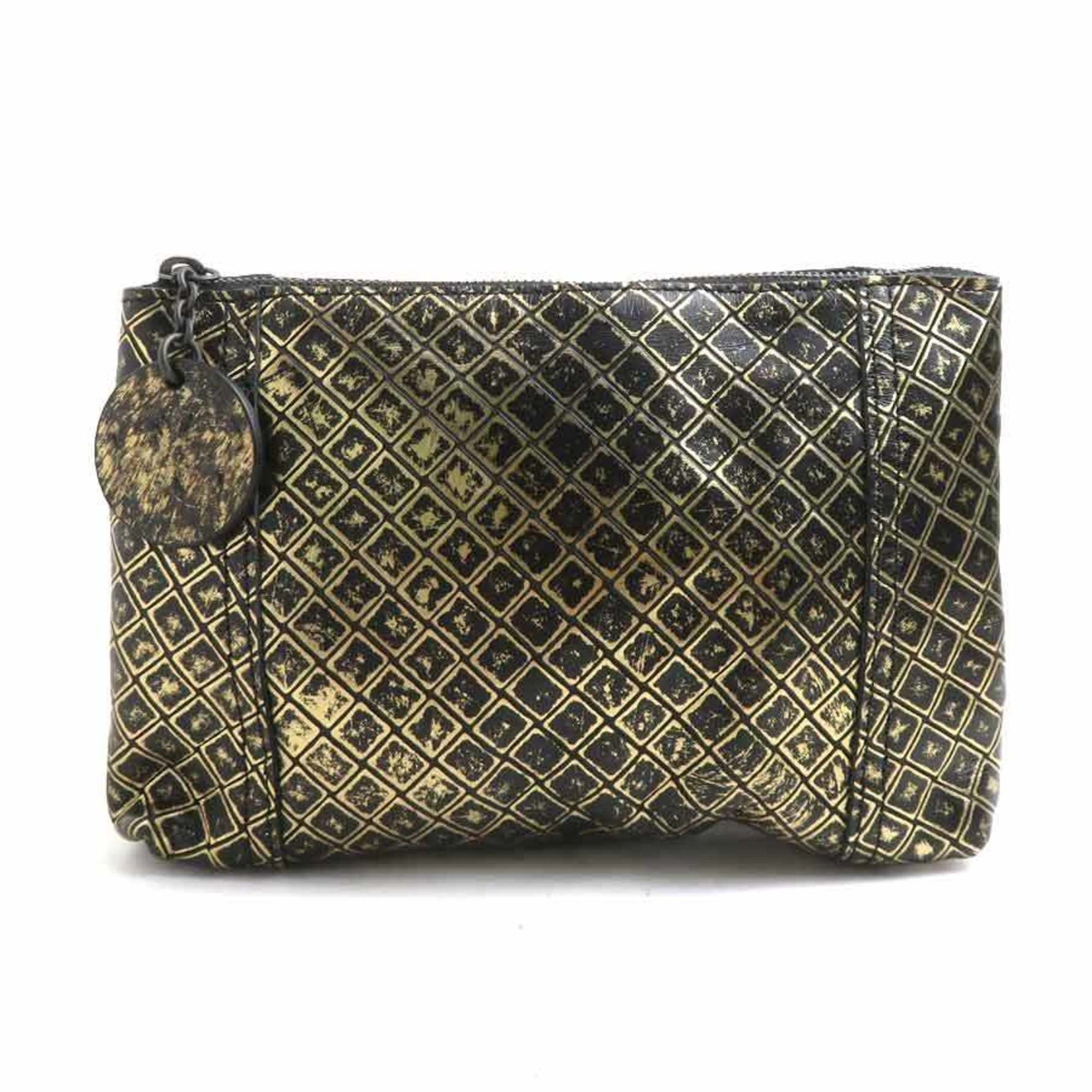 Bottega Veneta Intrecciato Leather Pouch Bag in Gold and Black