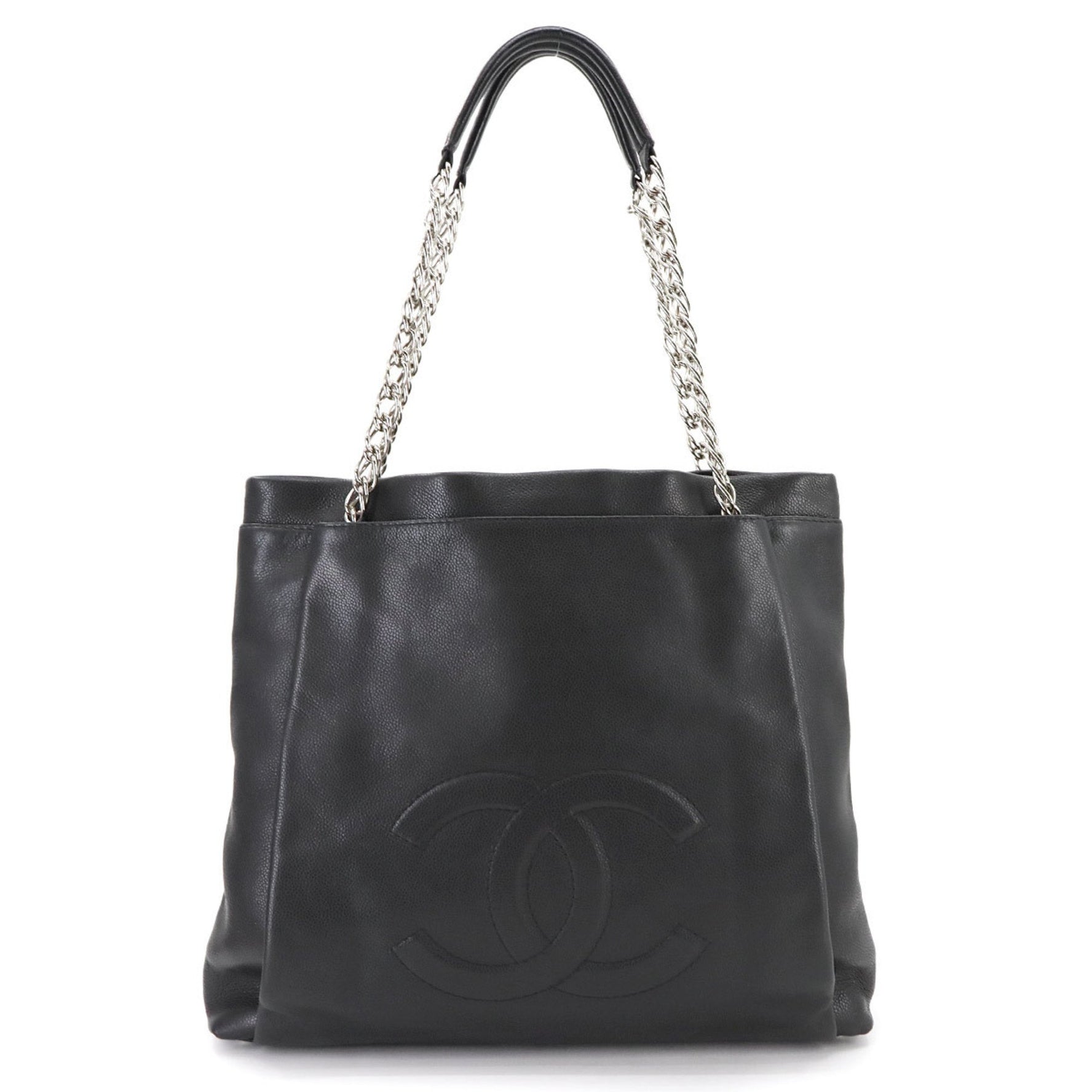 CHANEL Caviar Leather Chain Tote Bag in with Silver Hardware