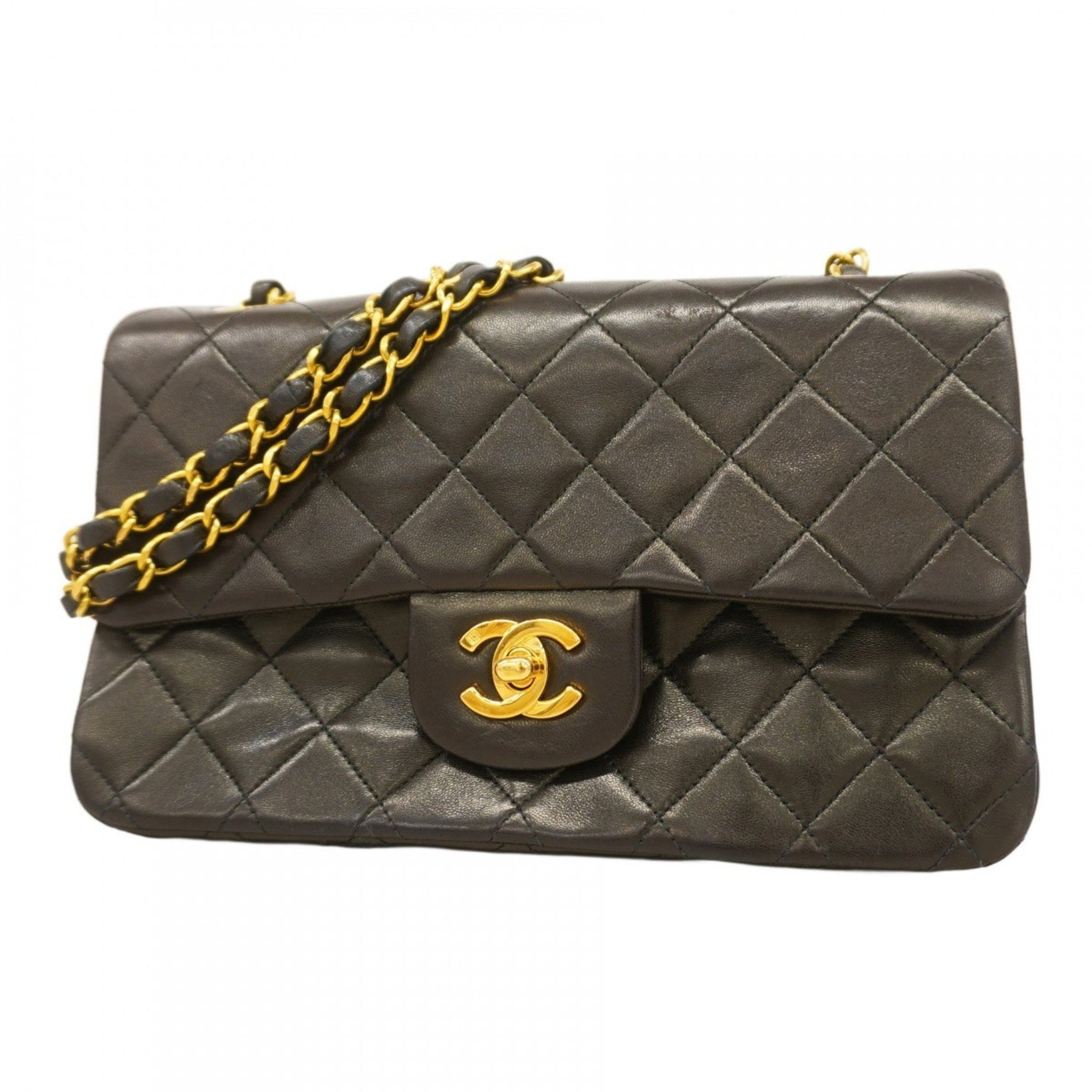 Chanel Matelasse Shoulder Bag with Double Flap and Chain, Lambskin, Black, Women's