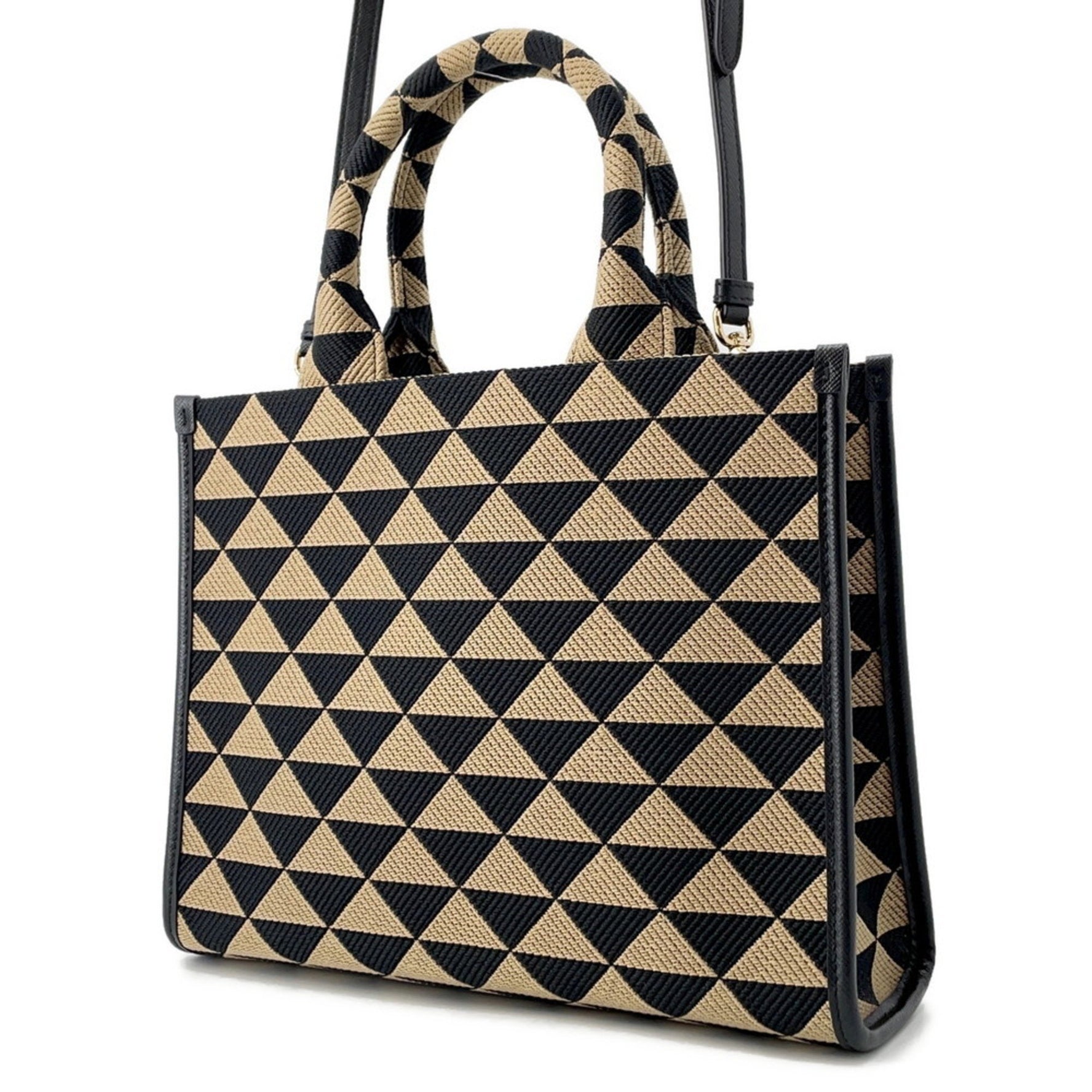 Prada Symbol Embroidered Fabric Small Handbag in Saffiano Shoulder Bag, Black
