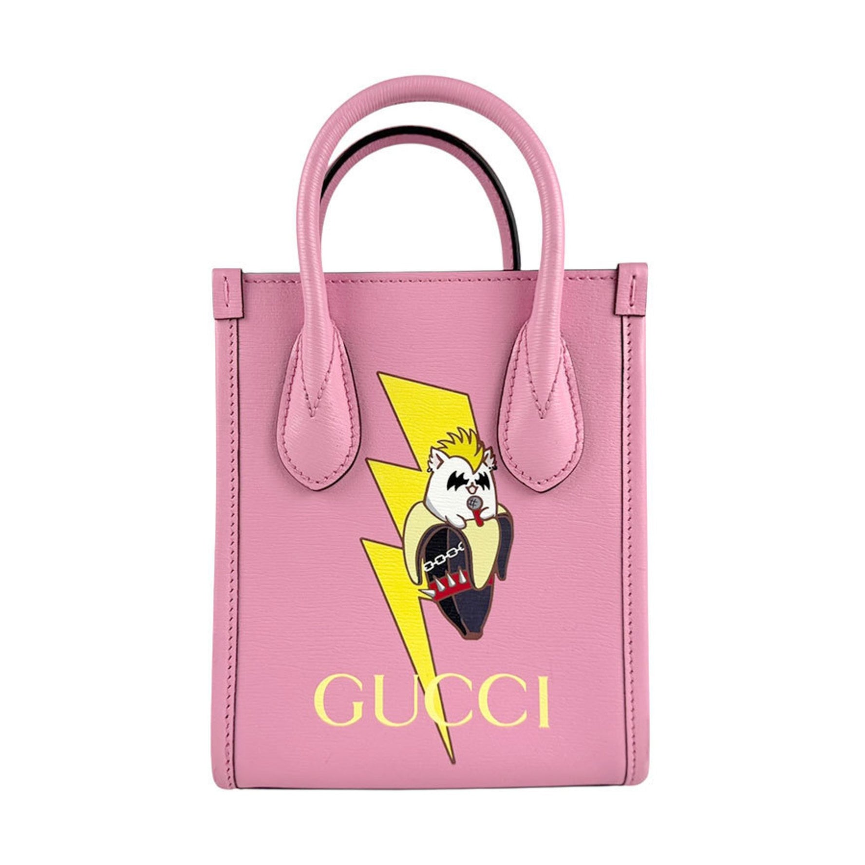 Gucci Bananya collaboration leather handbag/shoulder bag in pink, yellow, and gold. Women's. Product code: z6657.