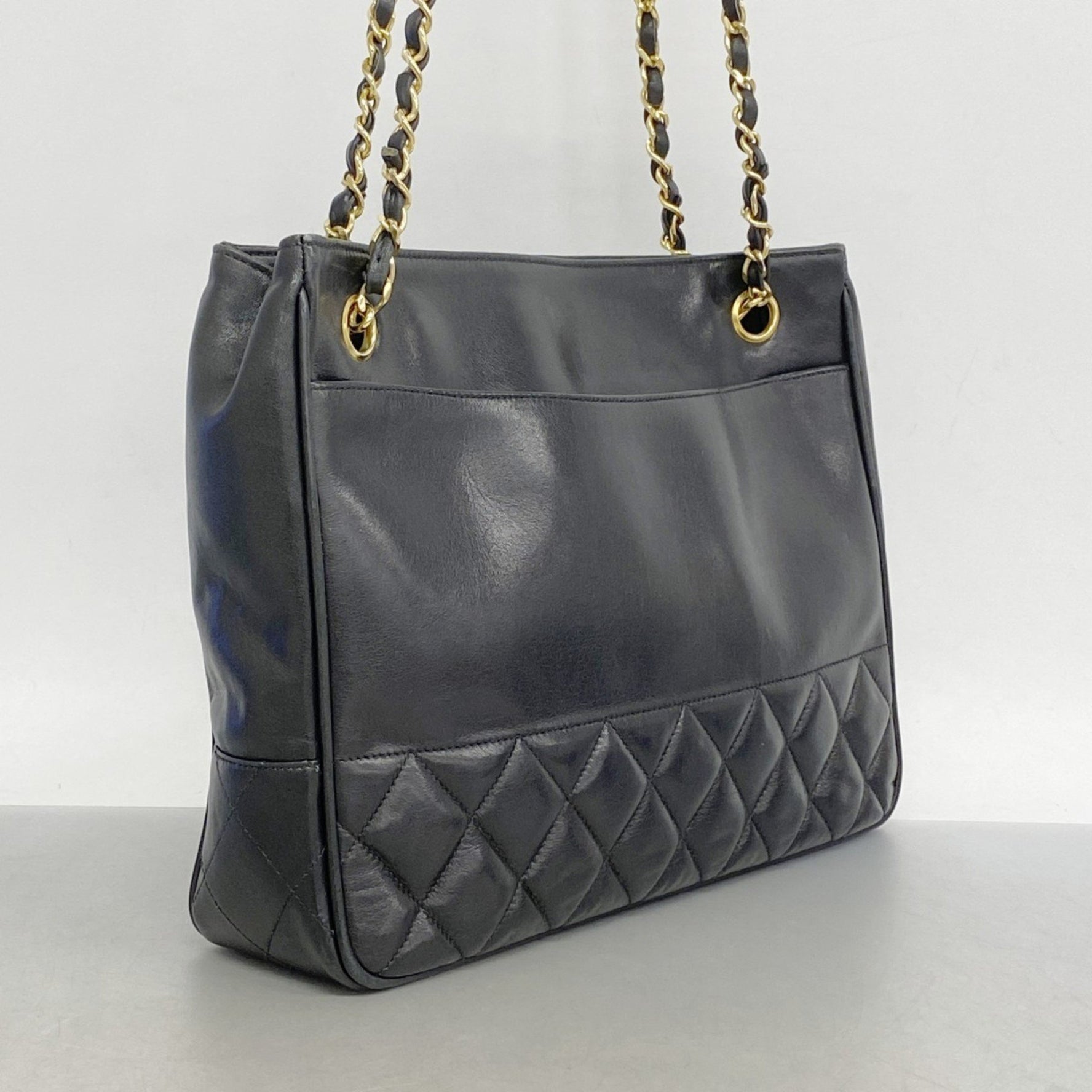 Chanel Matelasse Shoulder Bag with Chain Bag, Lambskin, Black, Women's