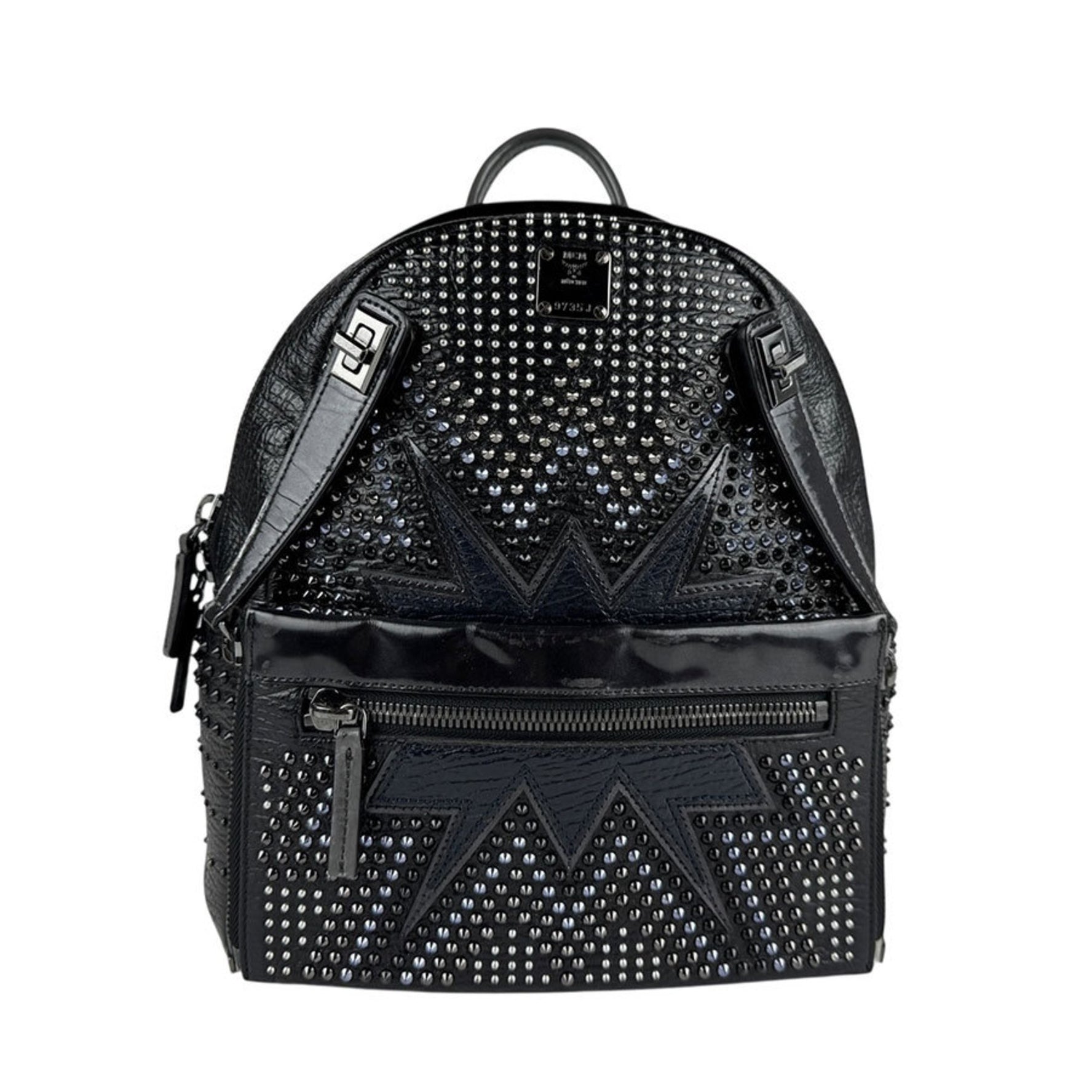 MCM Backpack in Metal Coated Leather, Black, Navy, and Silver, Women