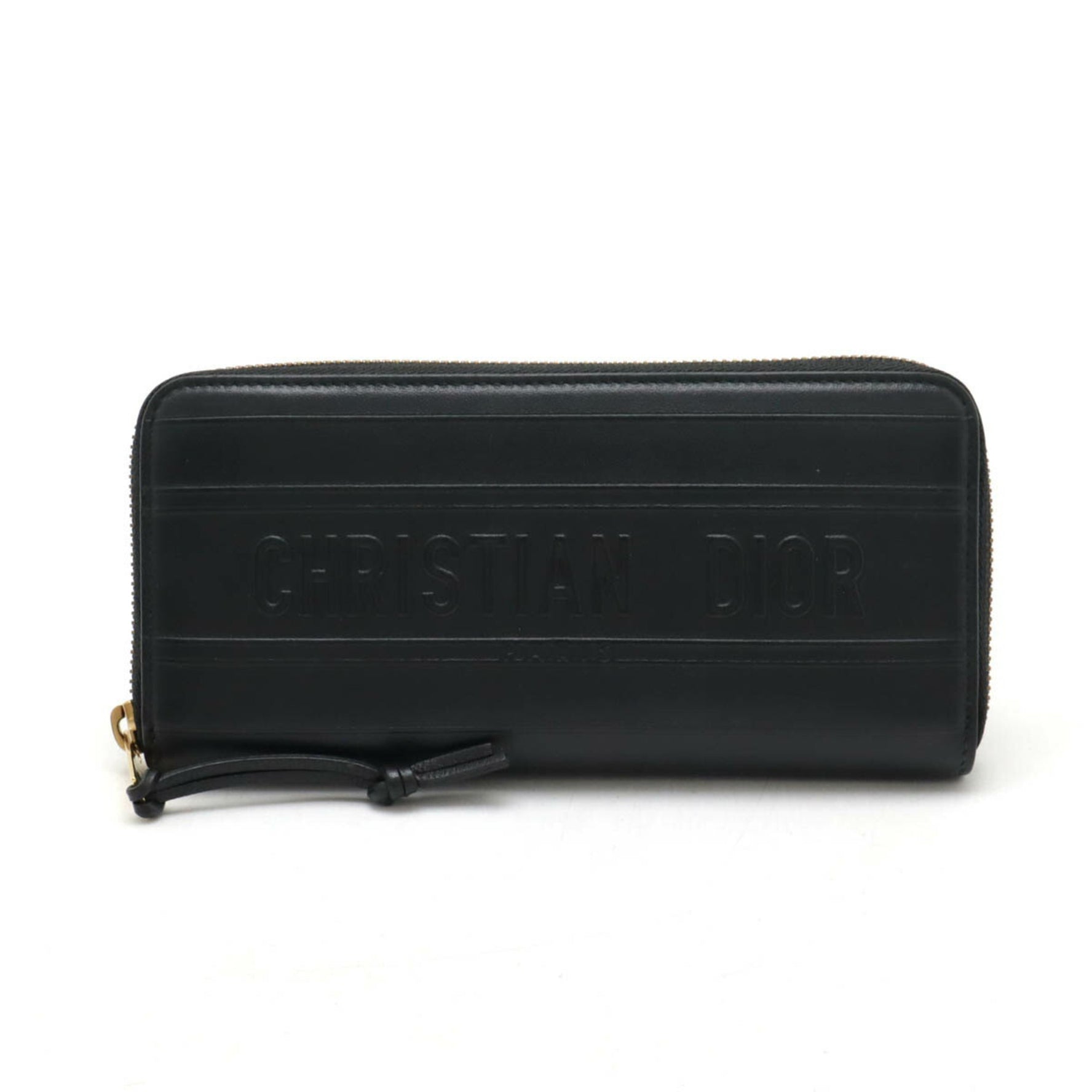 Christian Dior Embossed Zip Around Wallet Round Long Leather Black