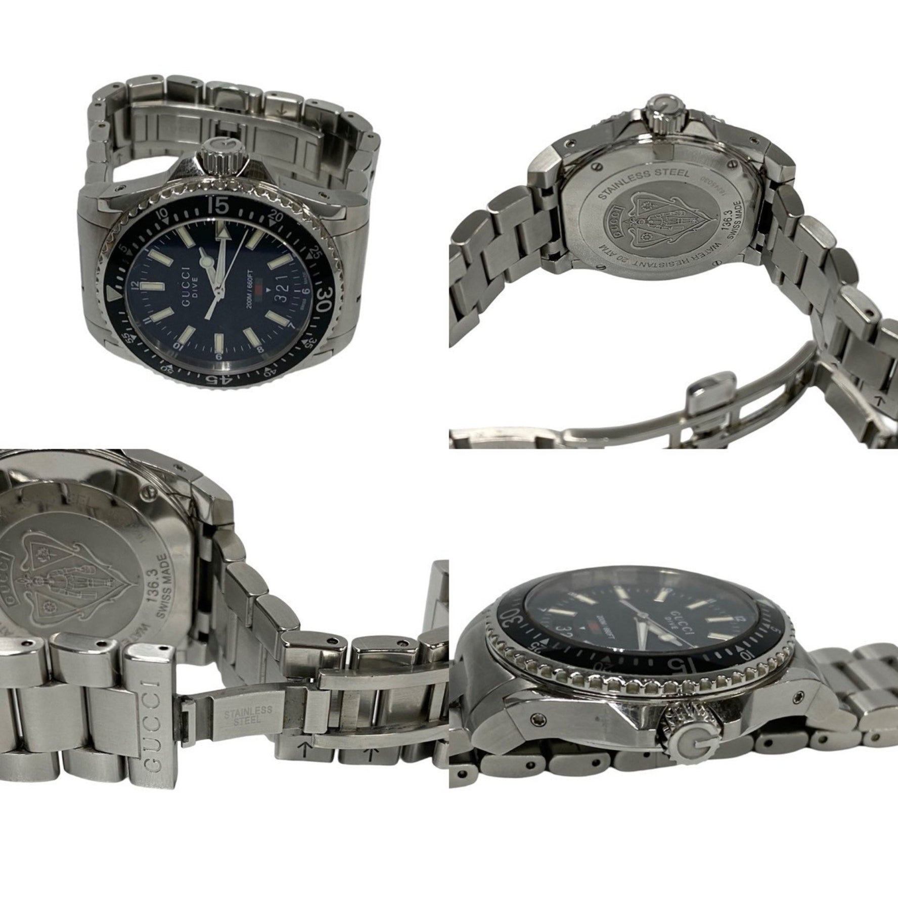 GUCCI Dive Stainless Steel Quartz Watch, Men's Accessory, Silver/Black,