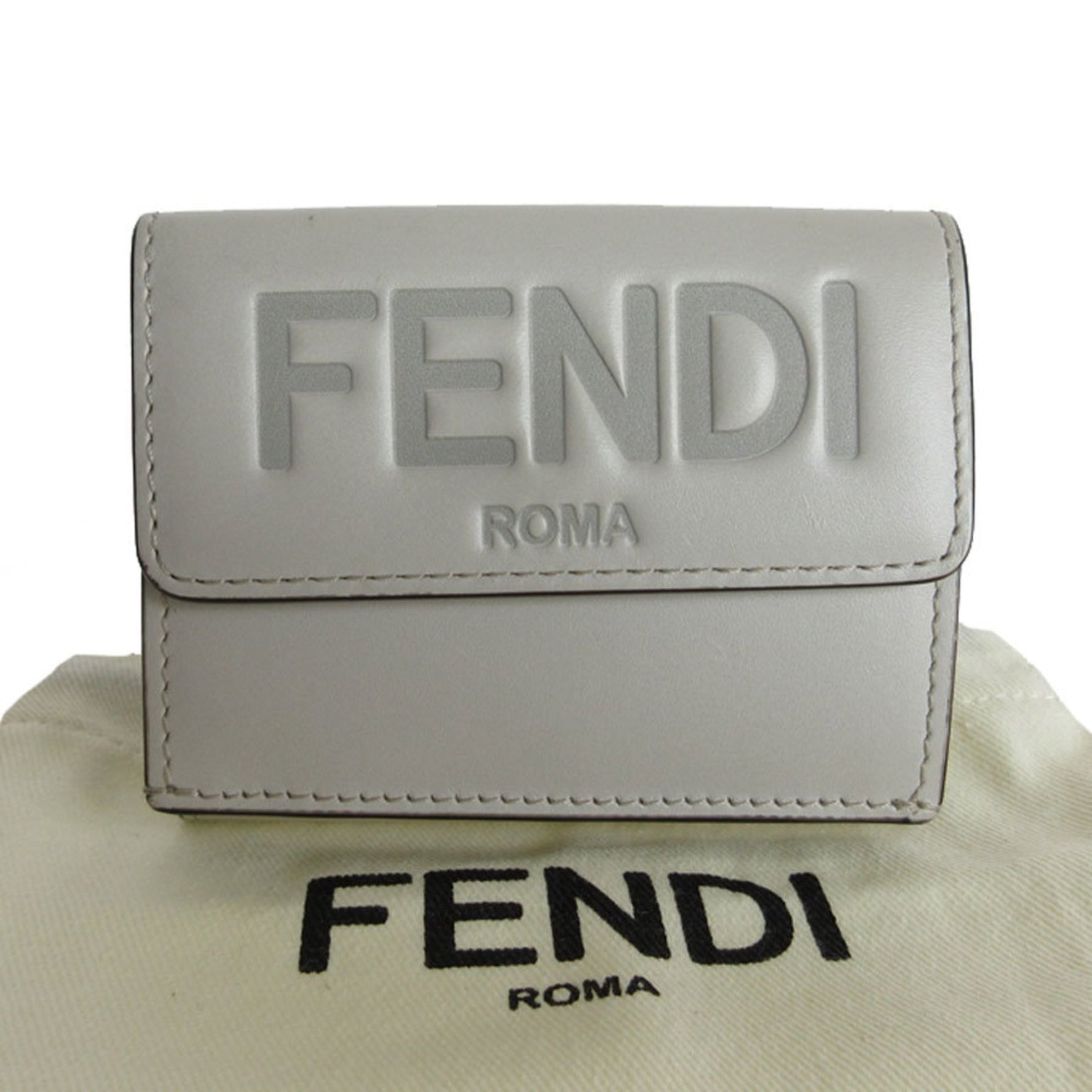 FENDI Tri-fold wallet Compact Leather Light gray