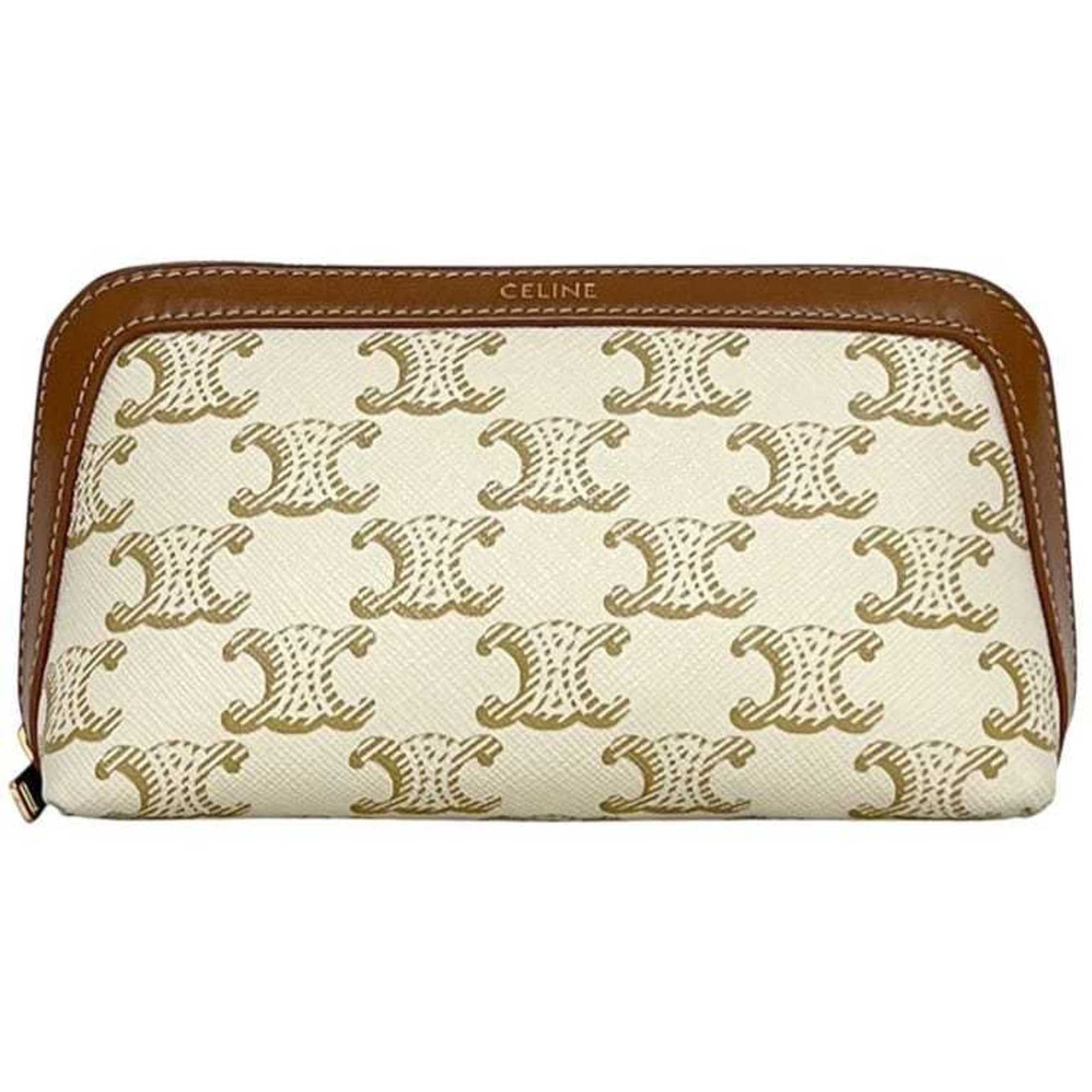 Celine Mini Pouch White/Brown Triomphe Print PVC Leather Men's/Women's