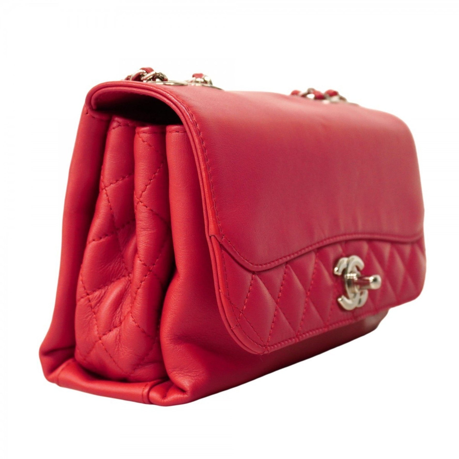 Chanel Mini Matelasse Shoulder Bag with Double Chain, Lambskin, Red