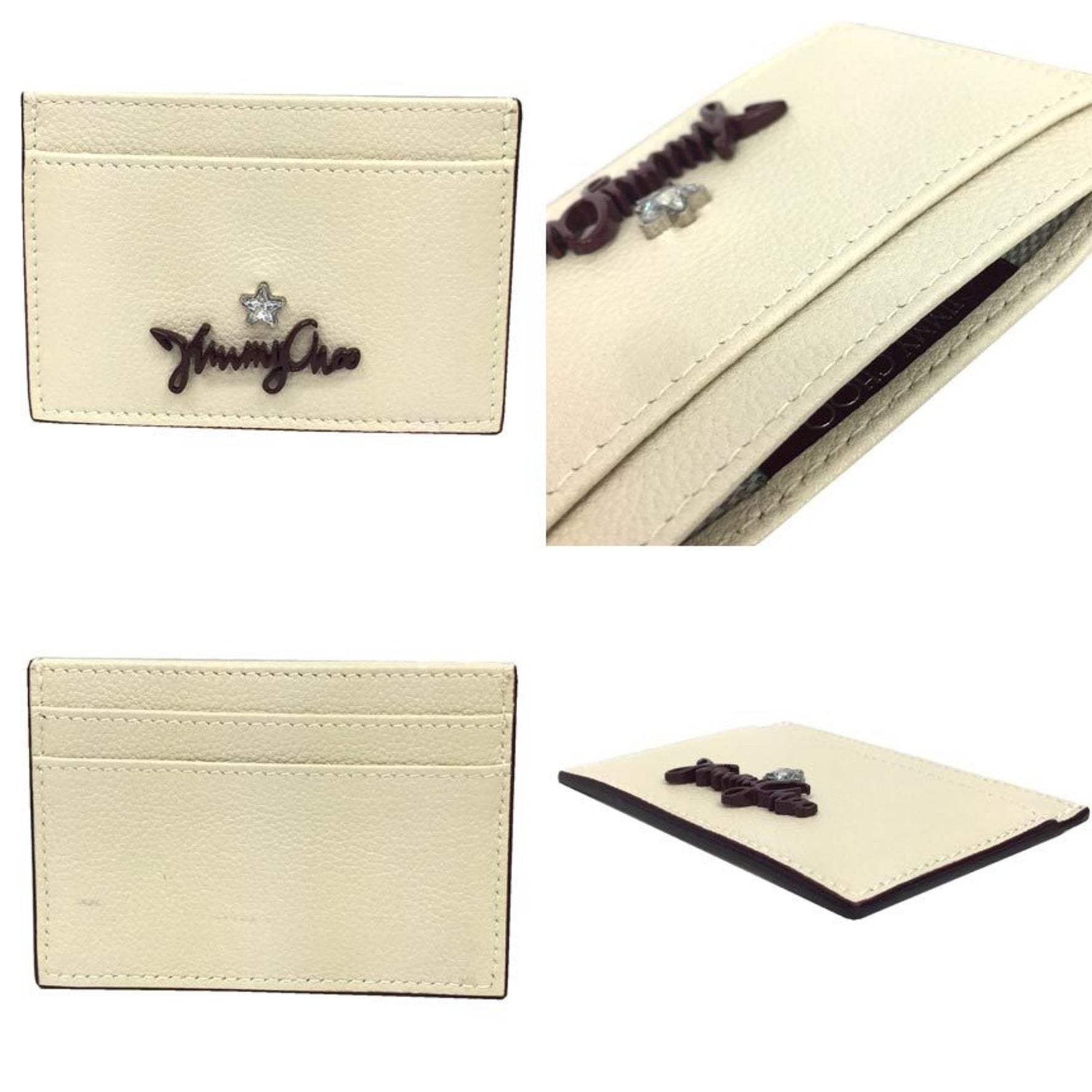 Jimmy Choo Leather Card Case ARIES Business Holder Pass LINEN Wallet