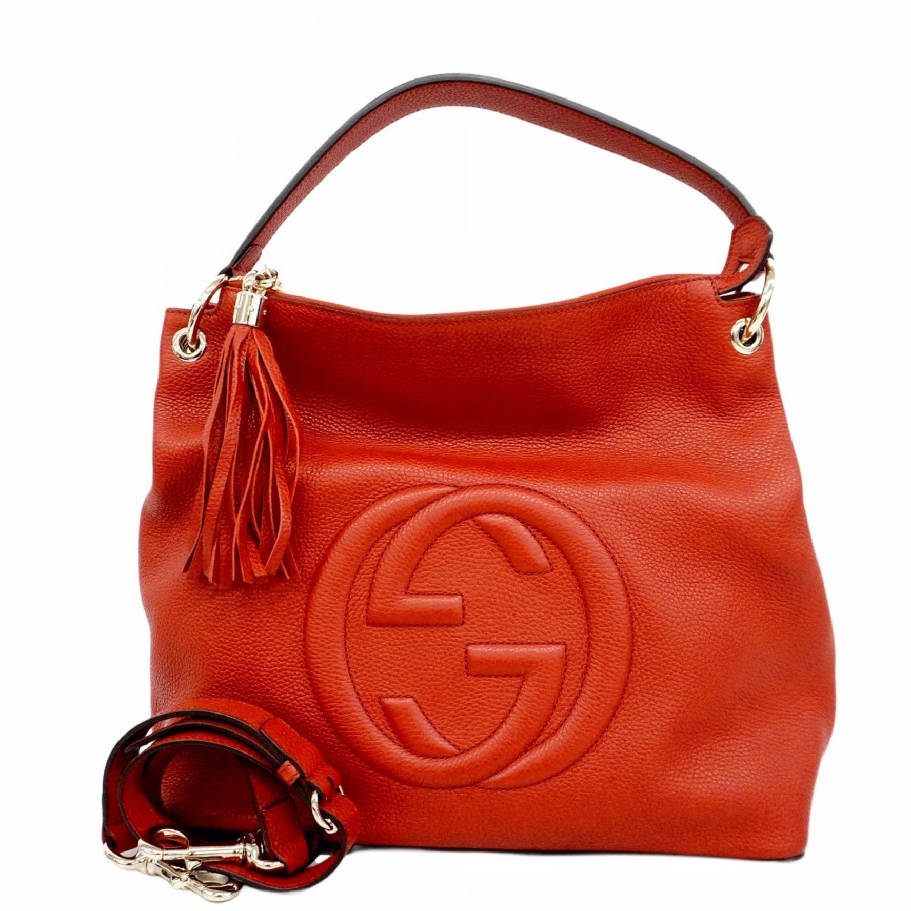 Gucci Interlocking G Soho Shoulder Bag Leather Red Champagne Women's P1094002