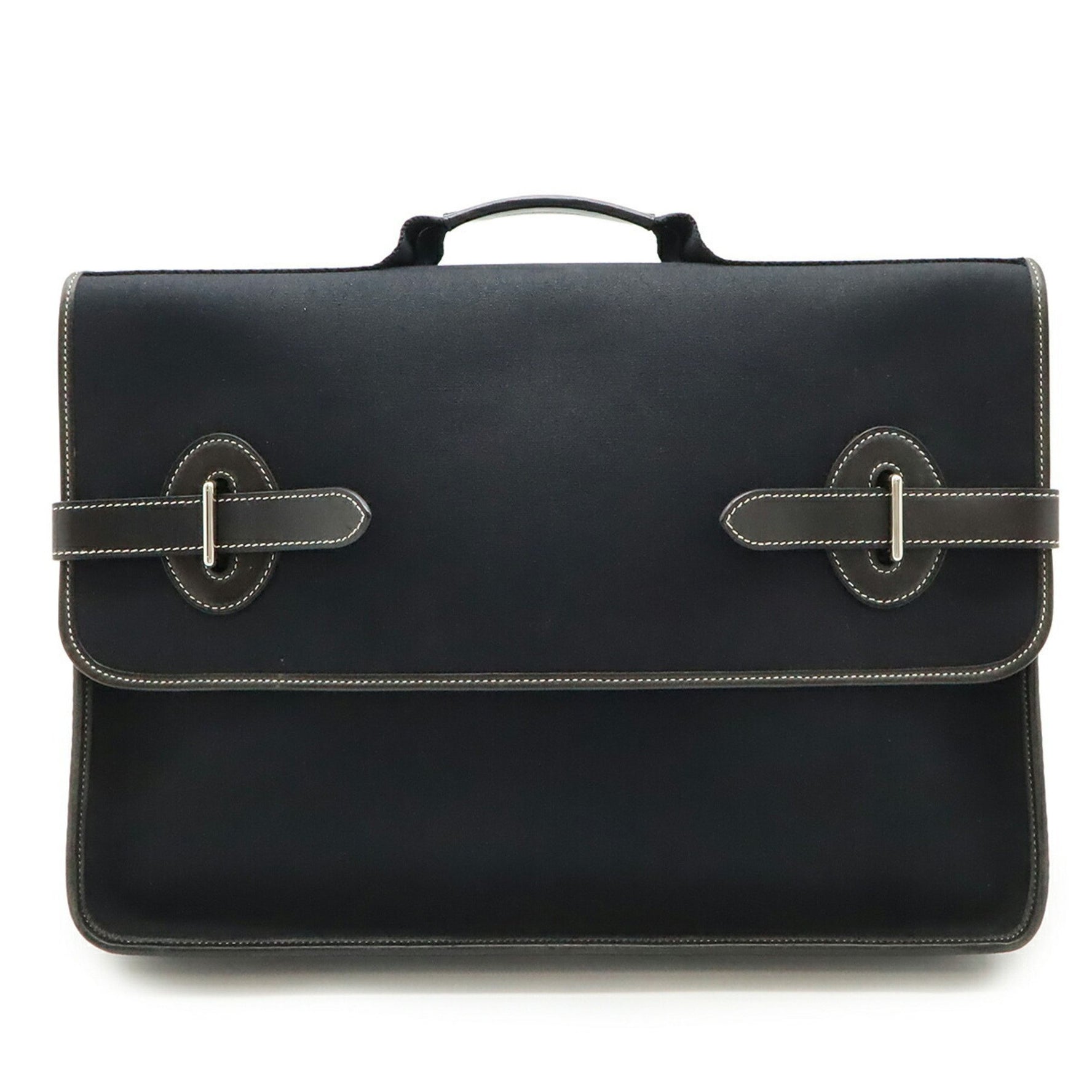 HERMES Buenaventura MM Handbag, Toile Officier Leather, Shoulder Strap Not Included