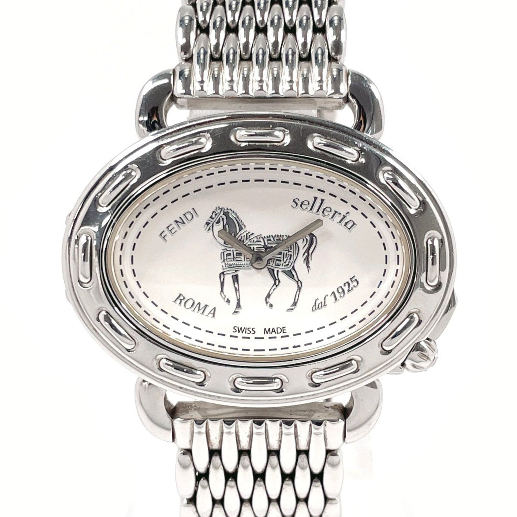 FENDI Selleria Watch, Stainless Steel/Stainless Steel, Silver, Quartz, White Dial
