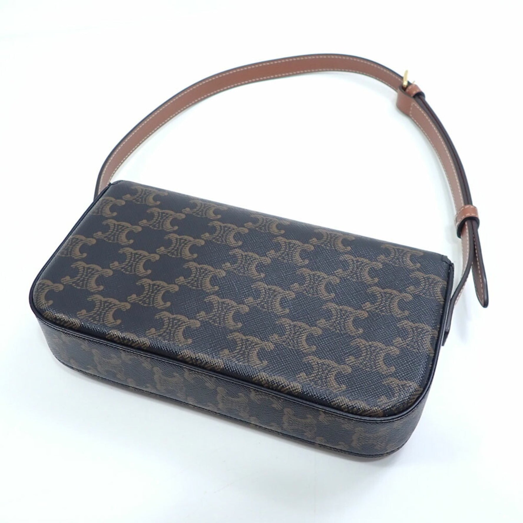 Celine Claude Shoulder Bag Tan and Triomphe Canvas Calfskin