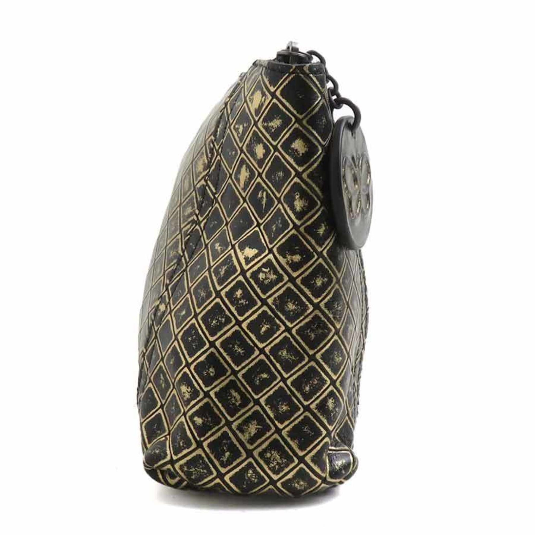 Bottega Veneta Intrecciato Leather Pouch Bag in Gold and Black