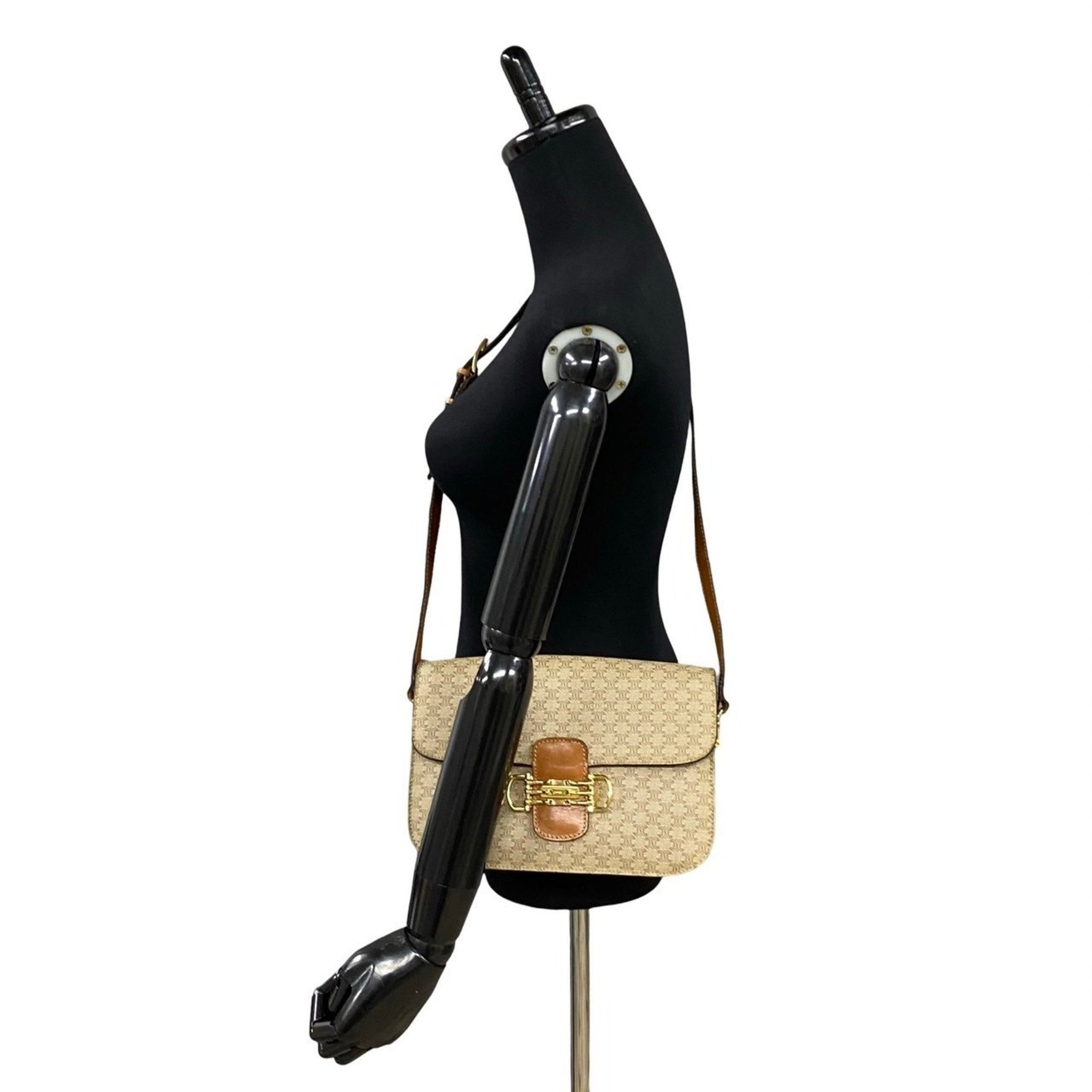 CELINE Macadam Blason Pattern Leather Shoulder Bag/Pochette in Beige and Brown (201-3)