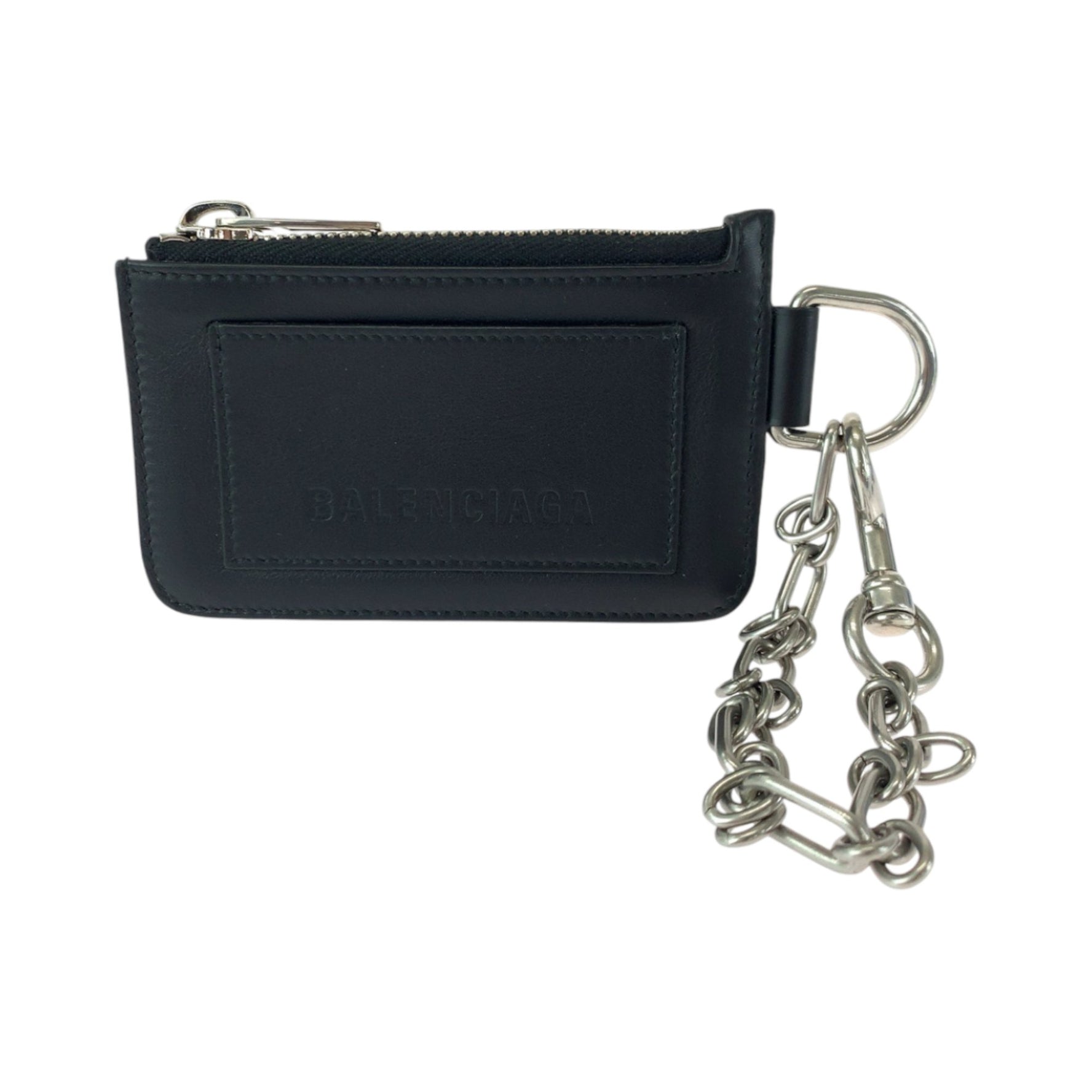 BALENCIAGA Logo Black Silver Hardware Leather Wallet with Chain/Coin Case Fragment Business Card Holder/Card Men's