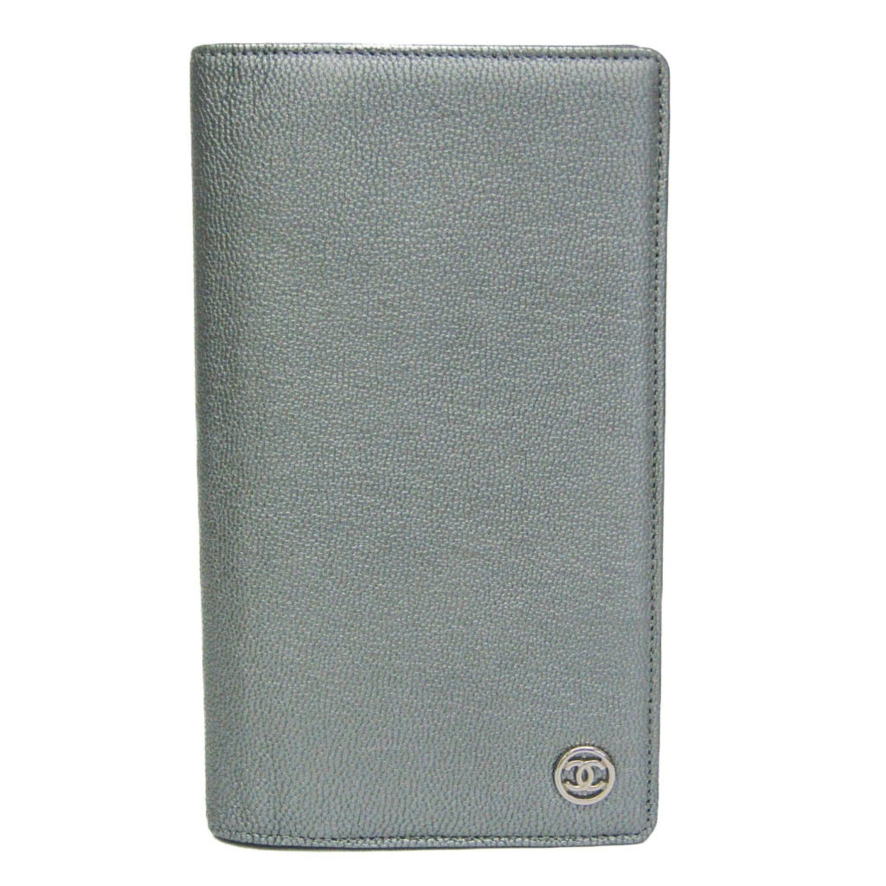 Chanel Coco Button Women's Leather Long Wallet (bi-fold) Silver