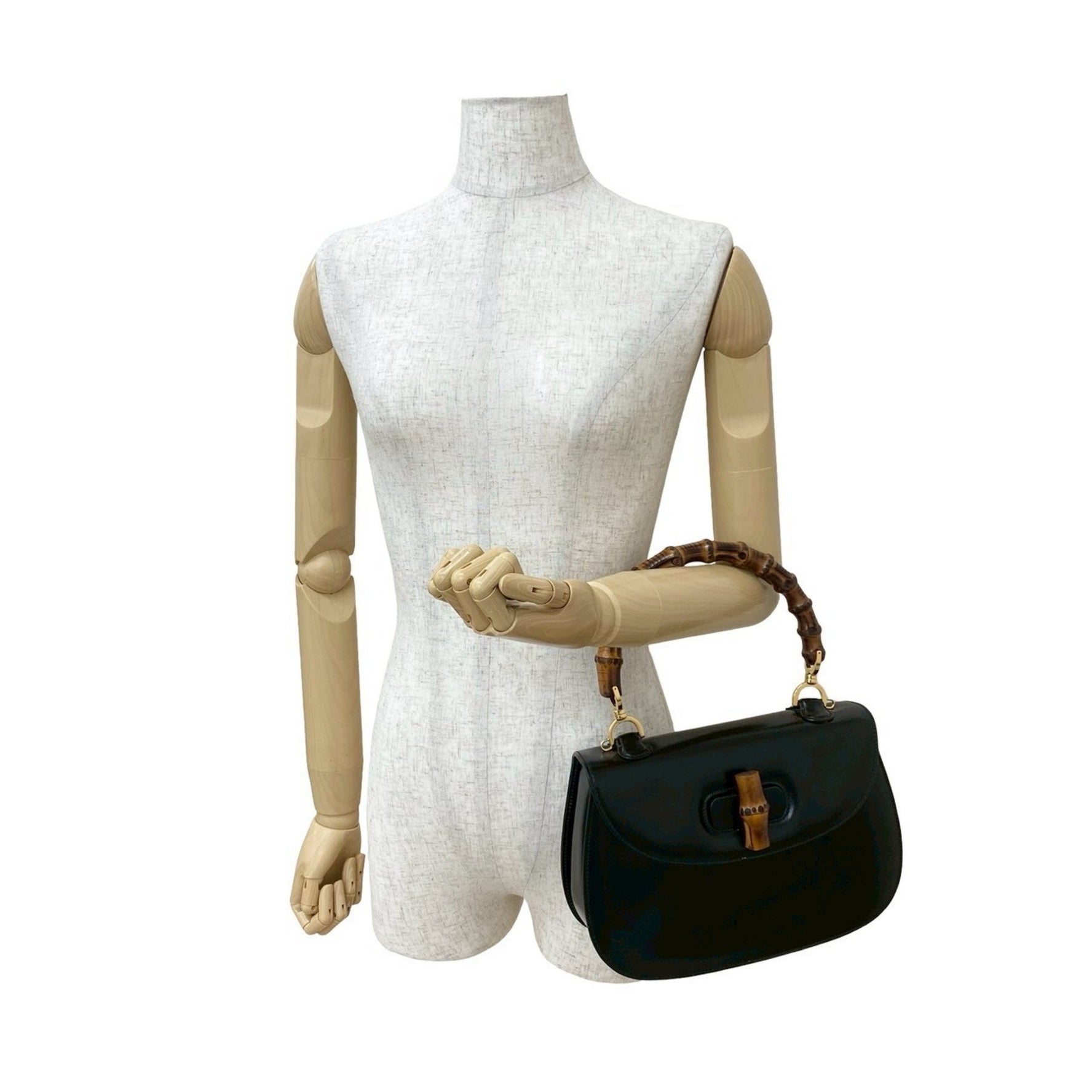GUCCI Old Gucci Bamboo Turnlock Leather Handbag/Mini Tote Bag in Black