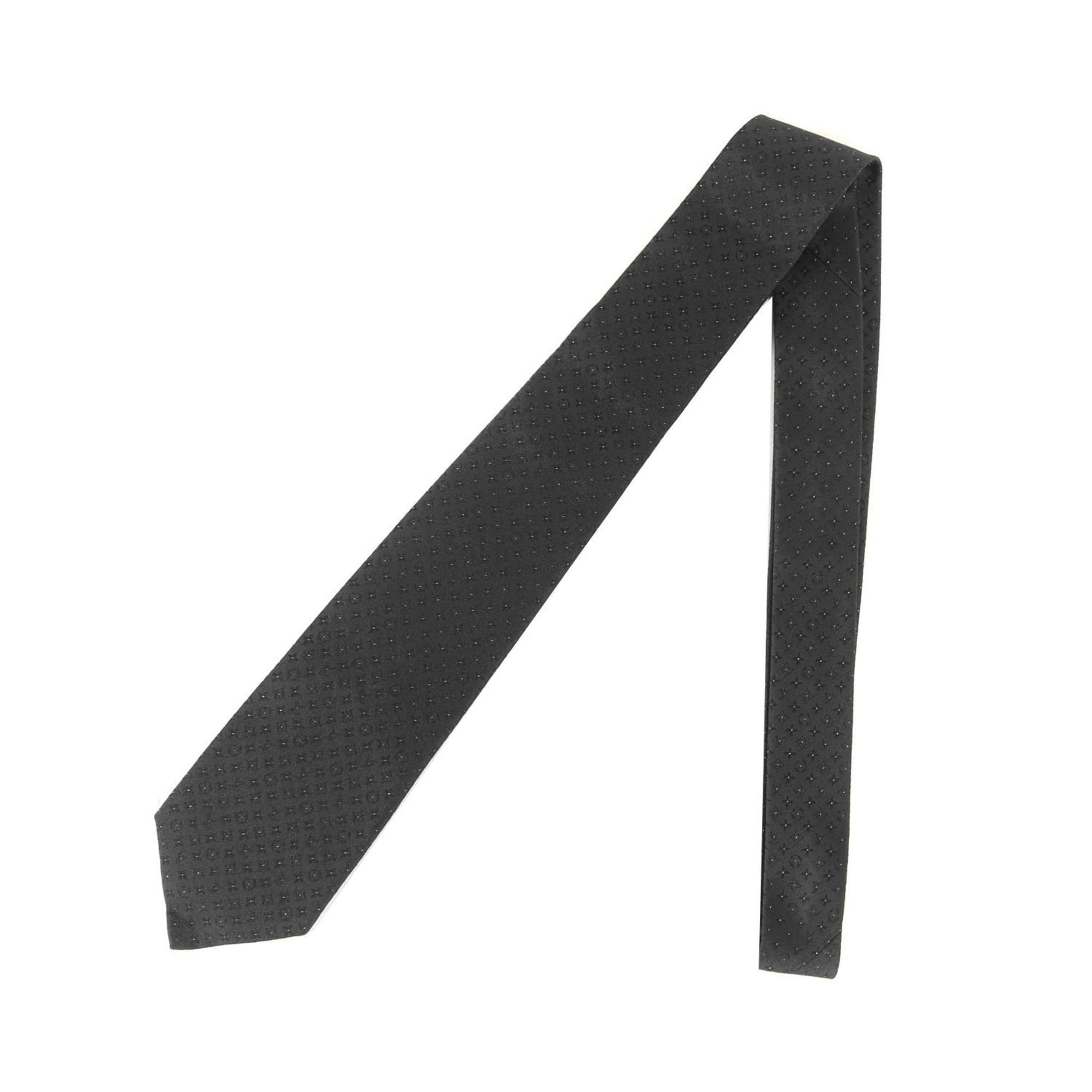 Louis Vuitton Tie Gold Thread Monogram Silk Black