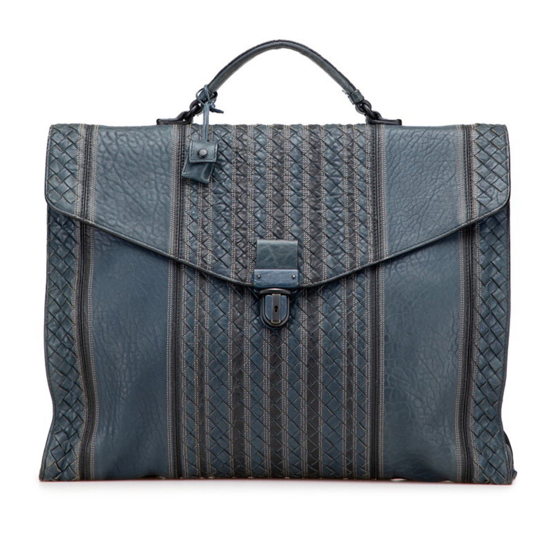 Bottega Veneta Intrecciato Business Bag Briefcase Navy Black Leather BOTTEGA VENETA