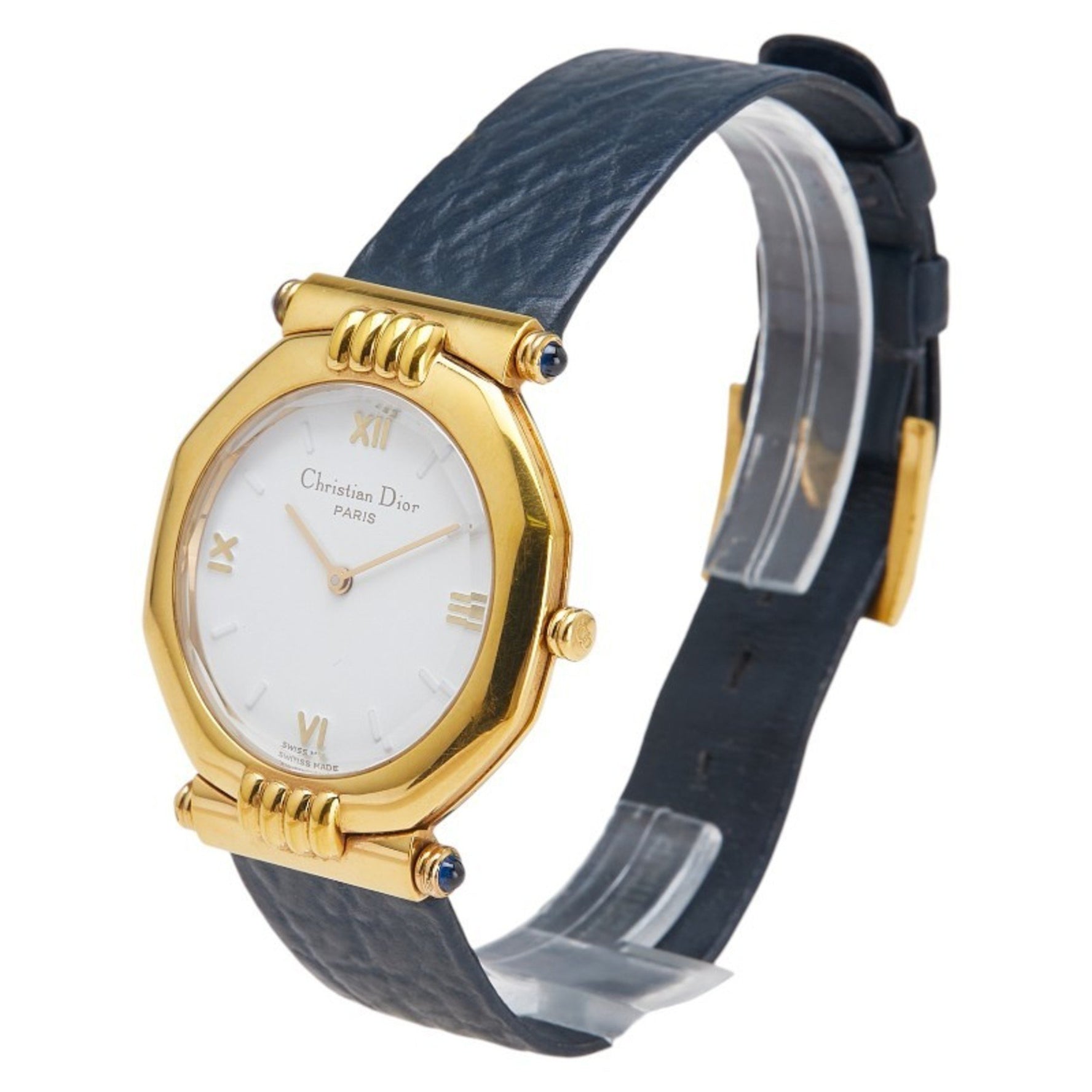 Dior Octagon Watch, Quartz Movement, White Dial, Plated Leather