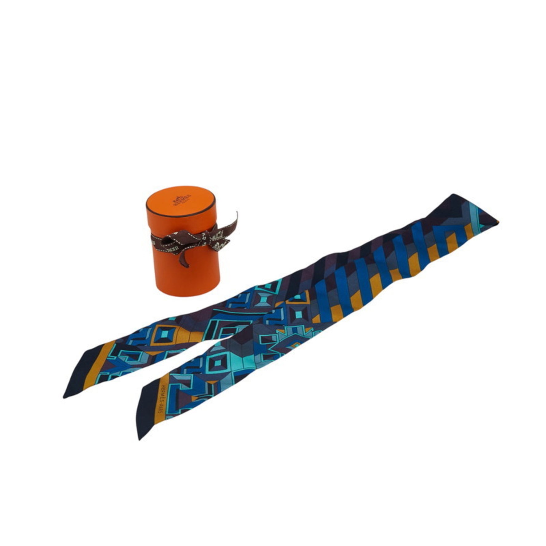 Hermes Hermès Twilly "Le Fil d'Ariane" Scarf, Blue Multicolor Silk