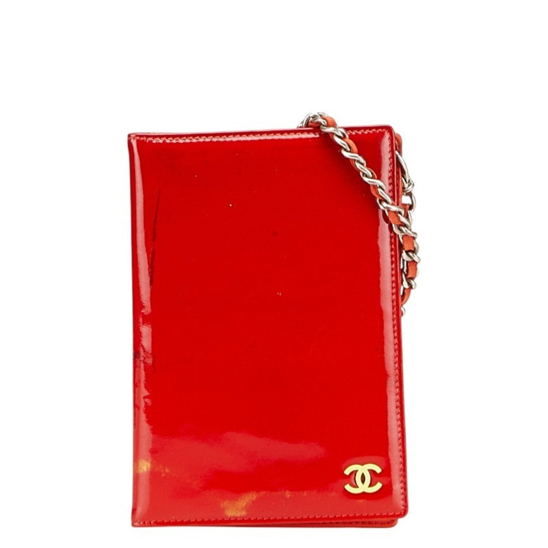 CHANEL Coco Mark Card Case Red Enamel Women's