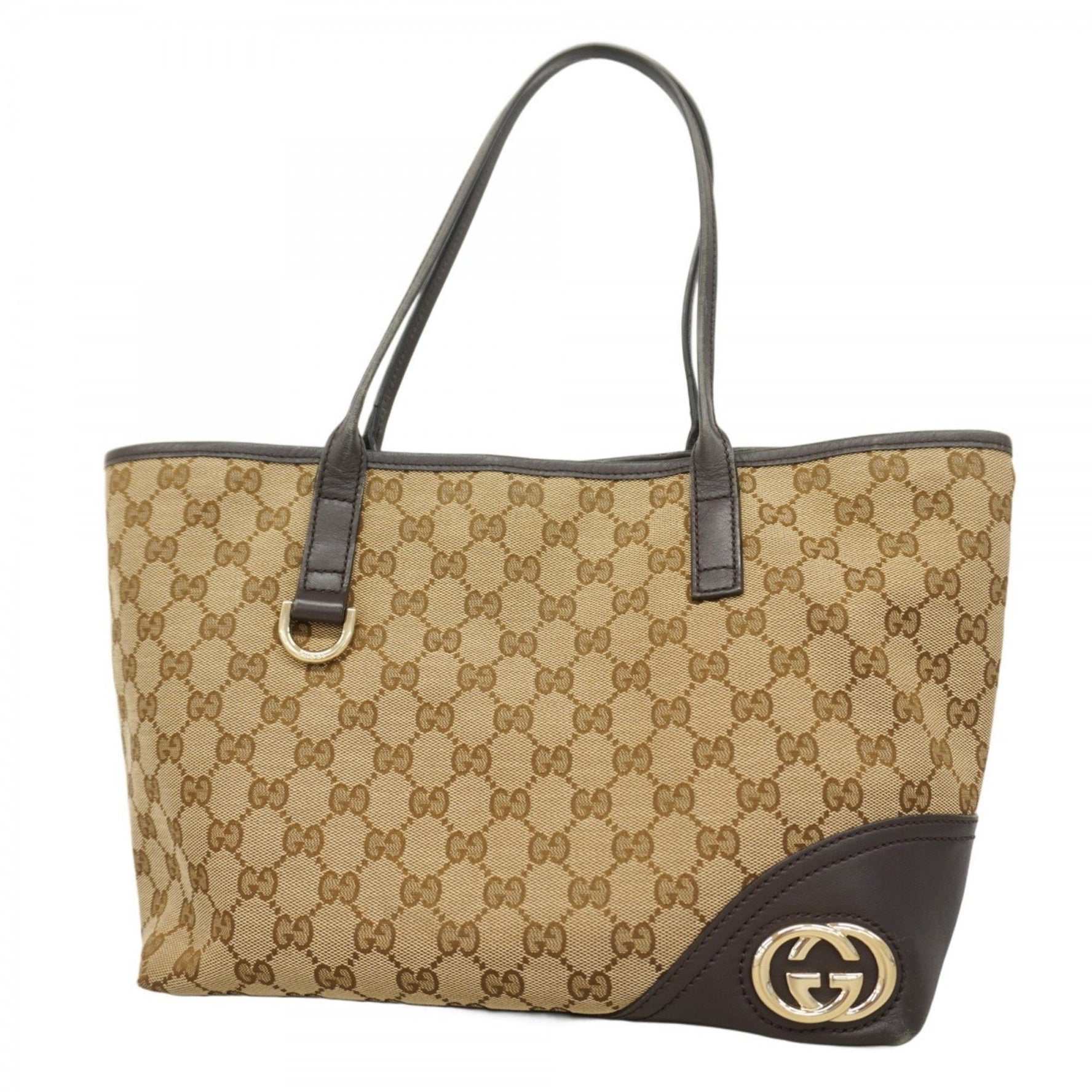Gucci GG Canvas Interlocking G Tote Bag Brown Champagne Women's