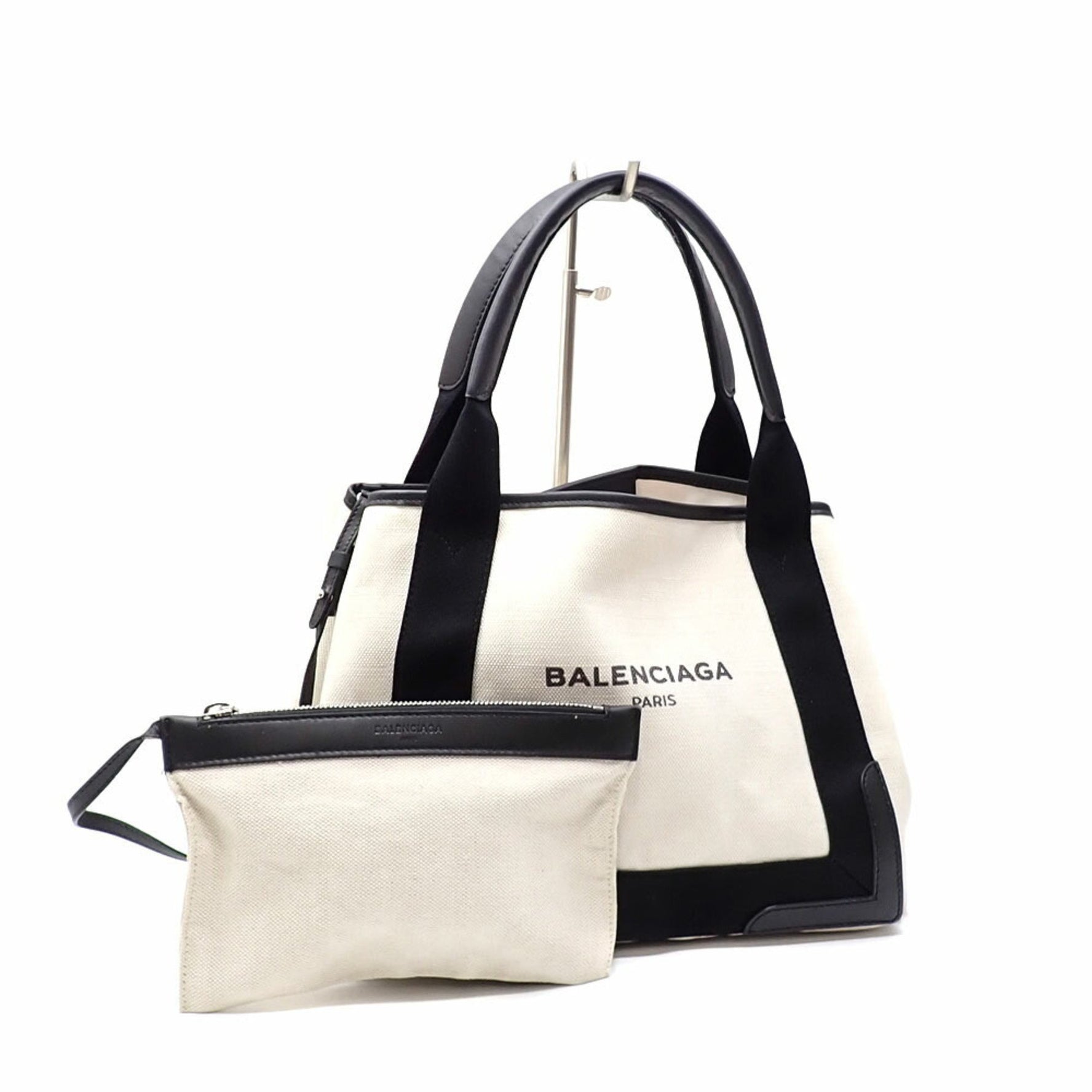 Balenciaga Tote Bag for Women, White, Canvas, Calf Leather, 339933, Hand