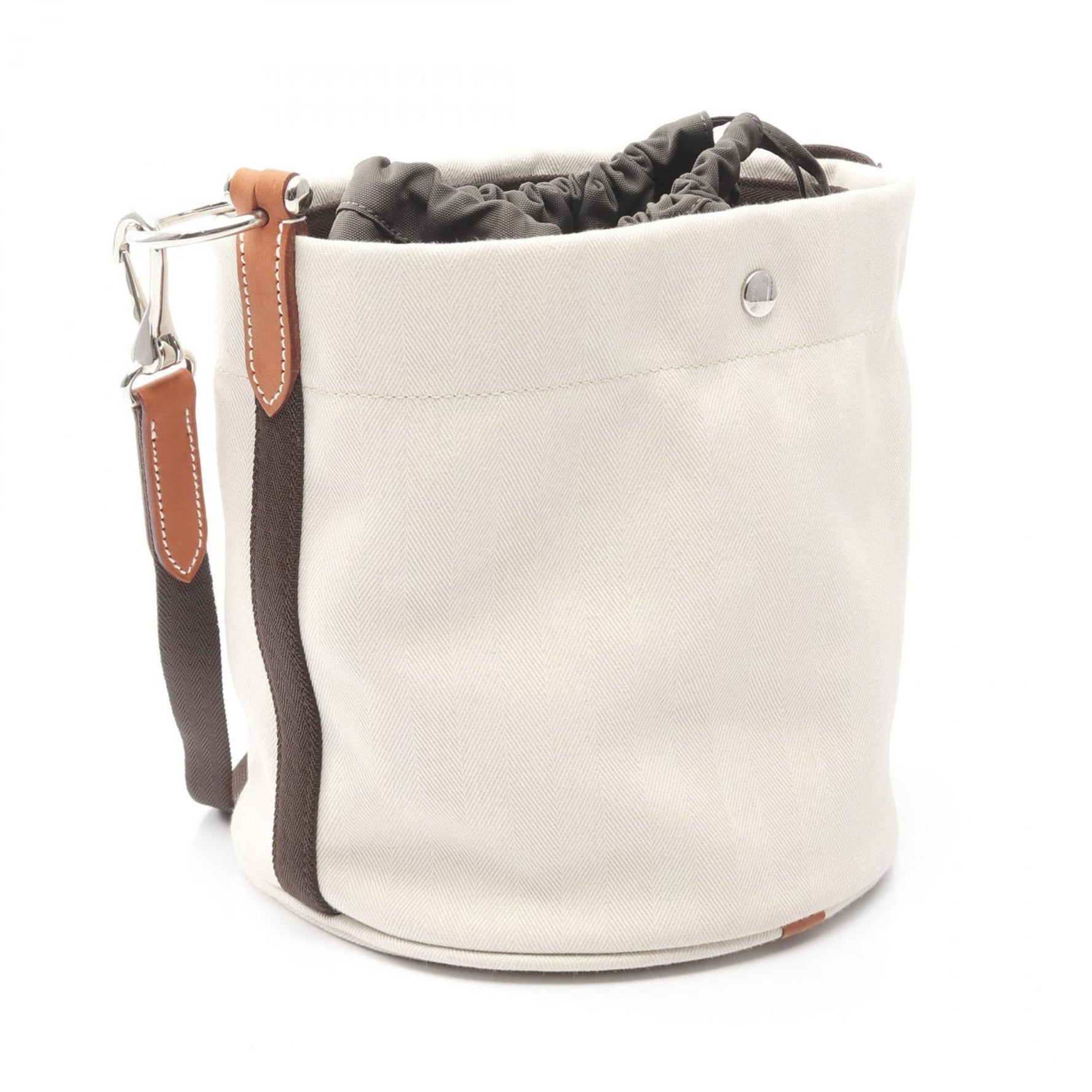 Hermes Hermès Sac de Pansage bucket bag, shoulder canvas and leather, Toile Chevron