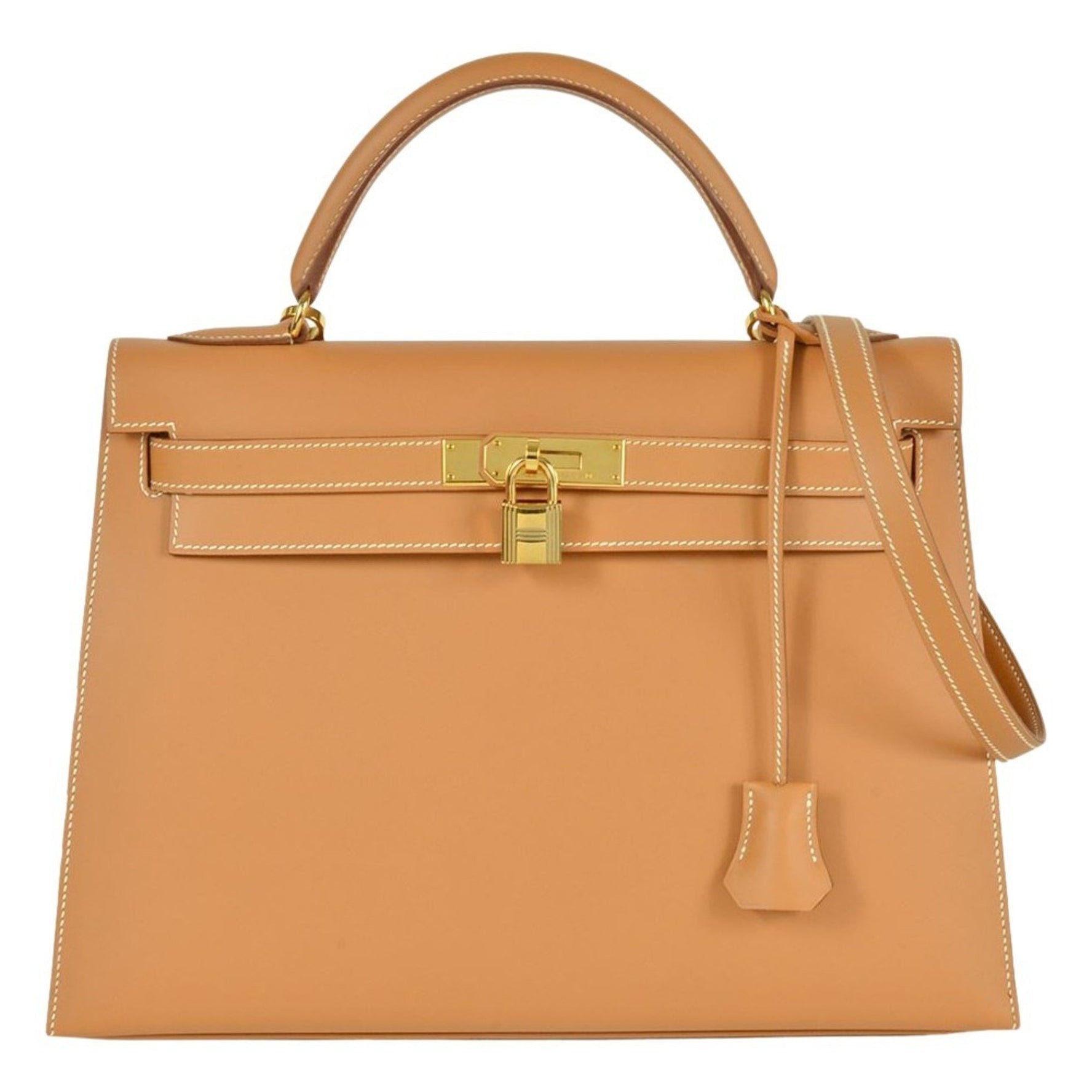 Hermes Kelly 32 Handbag Box Calf G Stamp Natural Brown Outside Stitching