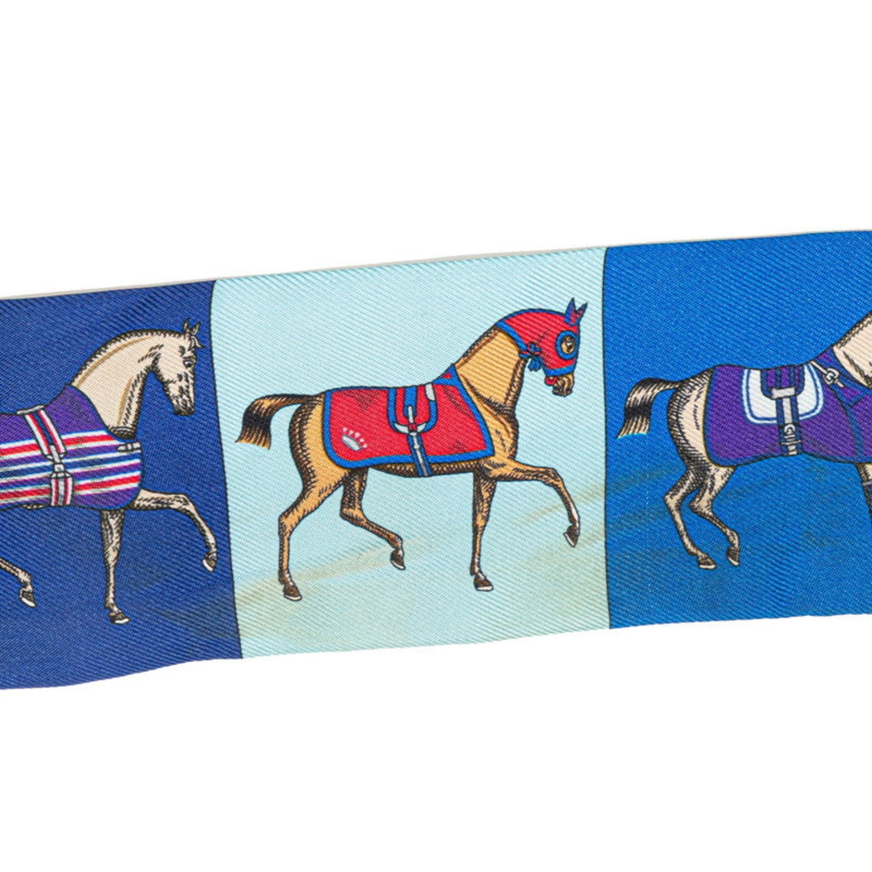 Hermes Hermès Twilly Couvertures Nouvelles Horse Blanket Scarf, Blue Multicolor Silk
