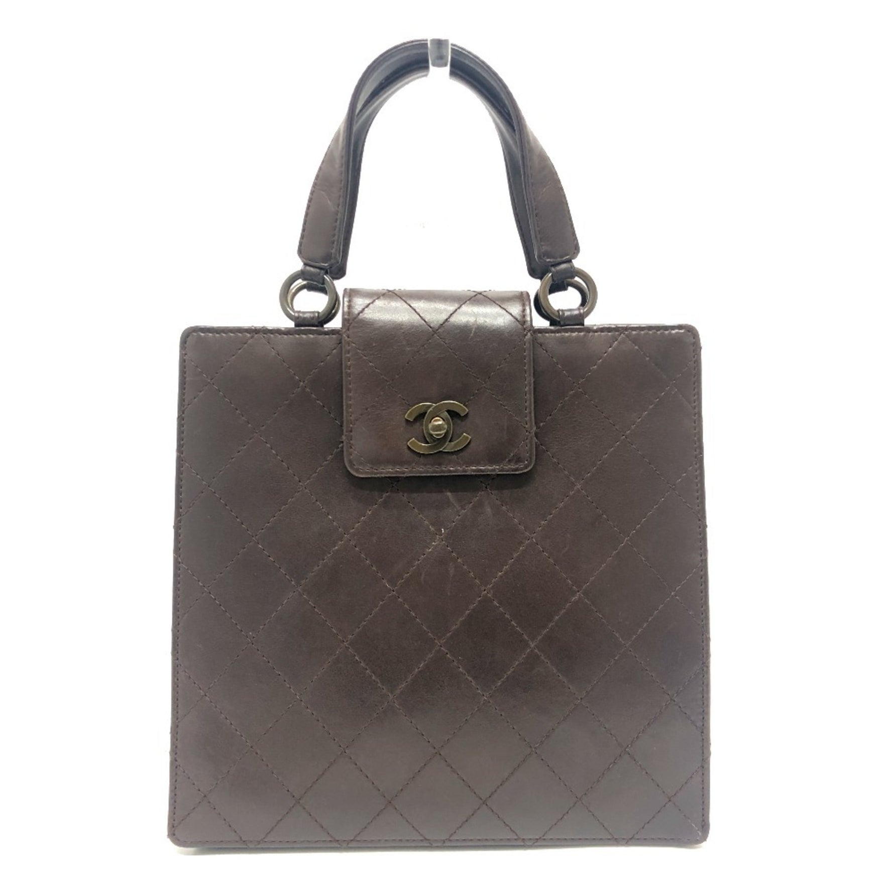 CHANEL Chanel Matelasse Turnlock Handbag Bag Back Calfskin Women's Brown