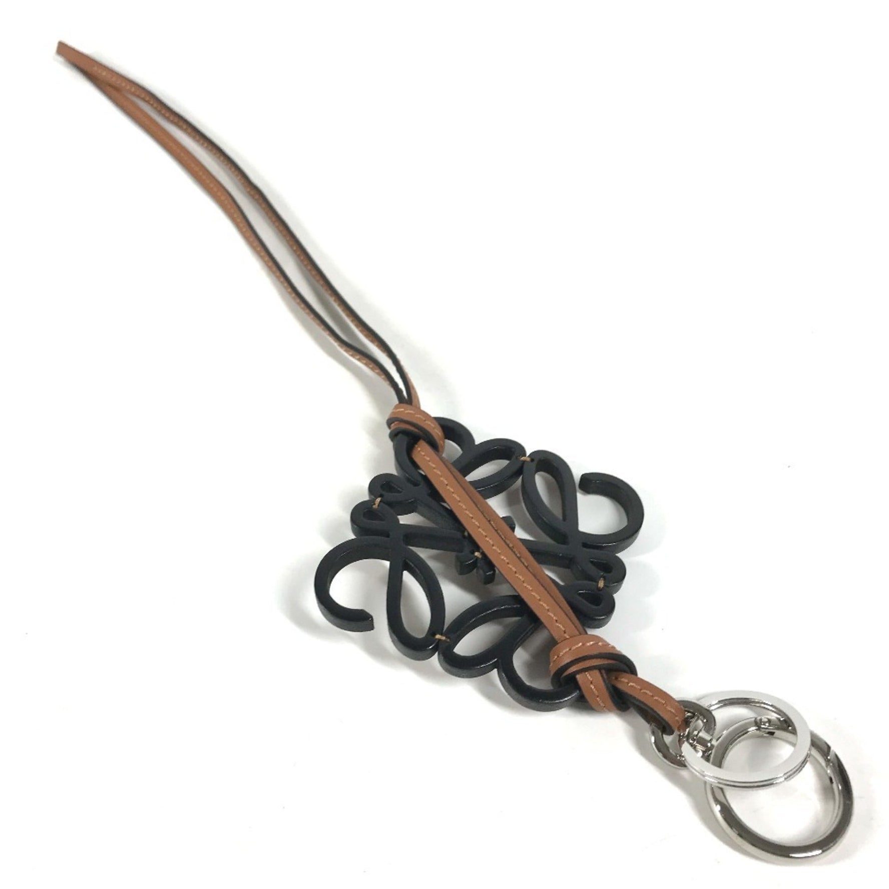 LOEWE Anagram Keychain Bag Charm Leather Tan Black